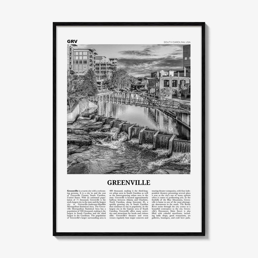Greenville Print Black and White No 3, Greenville Wall Art, Greenville Poster, Greenville Photo, Greenville Wall Décor, Greenville Map,