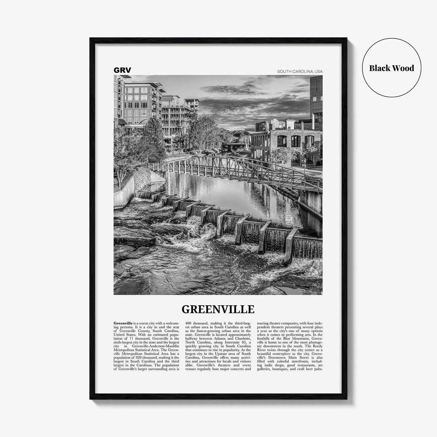 Greenville Print Black and White No 3, Greenville Wall Art, Greenville Poster, Greenville Photo, Greenville Wall Décor, Greenville Map,