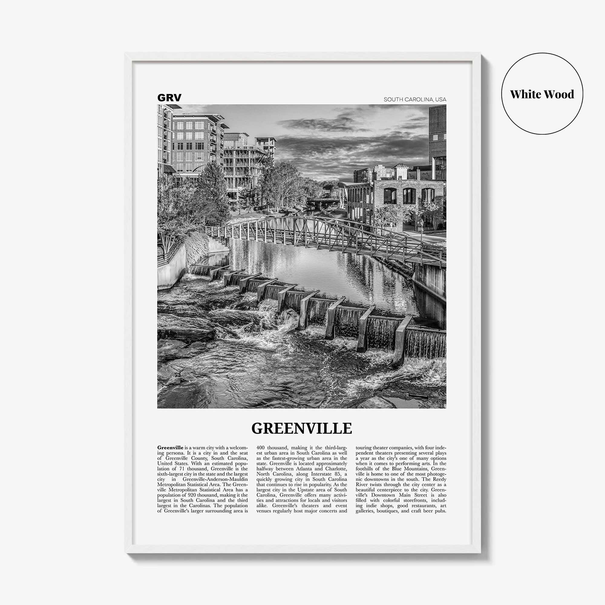 Greenville Print Black and White No 3, Greenville Wall Art, Greenville Poster, Greenville Photo, Greenville Wall Décor, Greenville Map,
