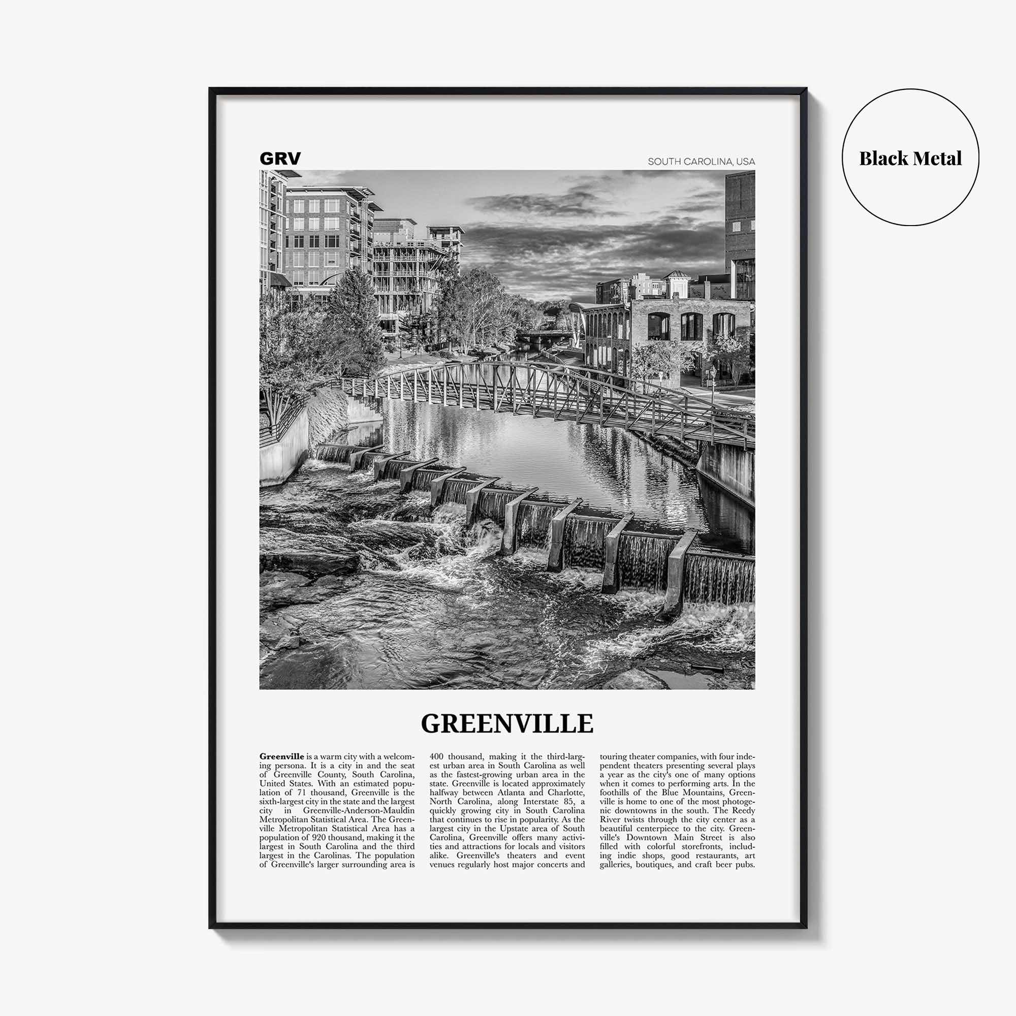 Greenville Print Black and White No 3, Greenville Wall Art, Greenville Poster, Greenville Photo, Greenville Wall Décor, Greenville Map,