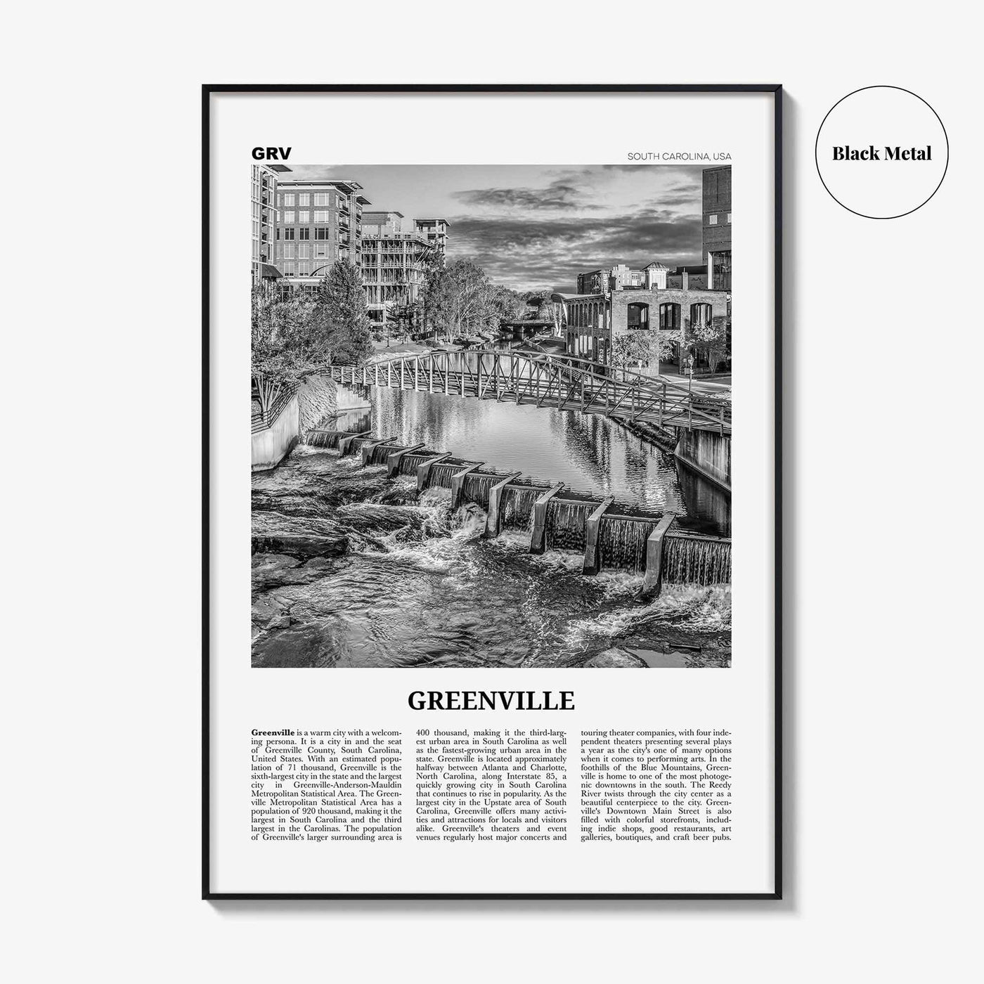 Greenville Print Black and White No 3, Greenville Wall Art, Greenville Poster, Greenville Photo, Greenville Wall Décor, Greenville Map,