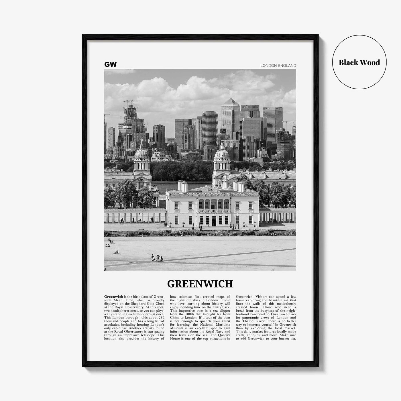 Greenwich Print Black and White London, Greenwich Wall Art, Greenwich Poster, Greenwich Photo, Greenwich Wall Décor, Greenwich Map, England