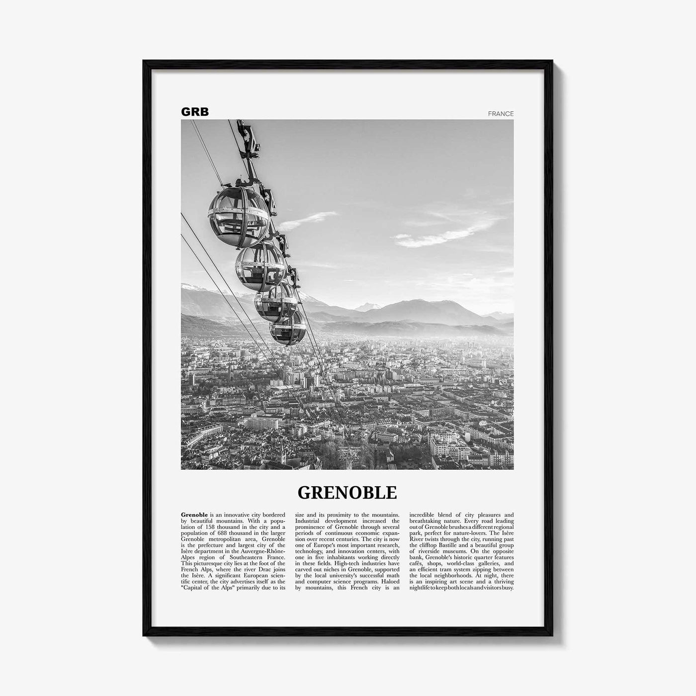 Grenoble Print Black and White, Grenoble Wall Art, Grenoble Poster, Grenoble Photo, Grenoble Decor, France, Grenoblo, Rhône-Alpes, Europe