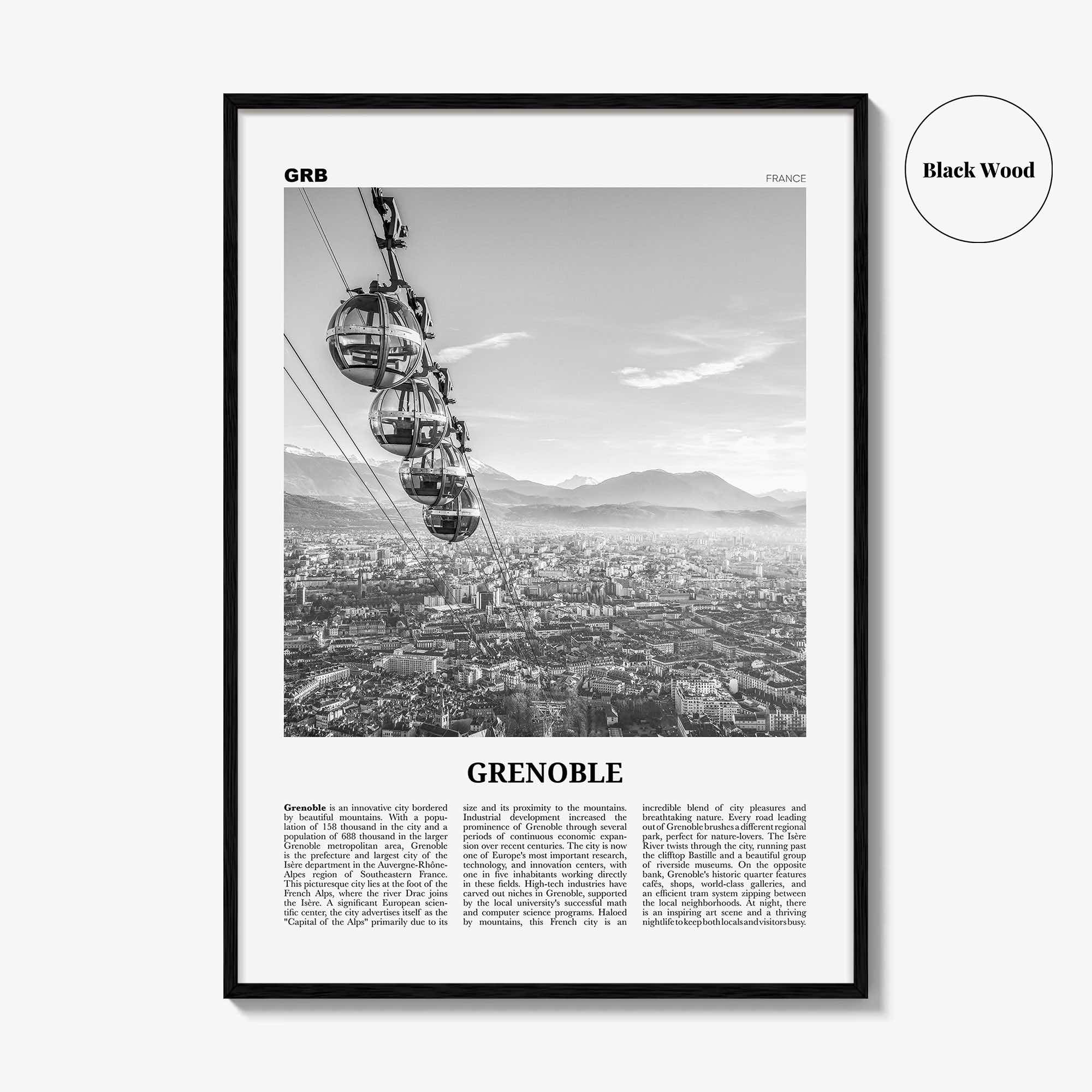 Grenoble Print Black and White, Grenoble Wall Art, Grenoble Poster, Grenoble Photo, Grenoble Decor, France, Grenoblo, Rhône-Alpes, Europe