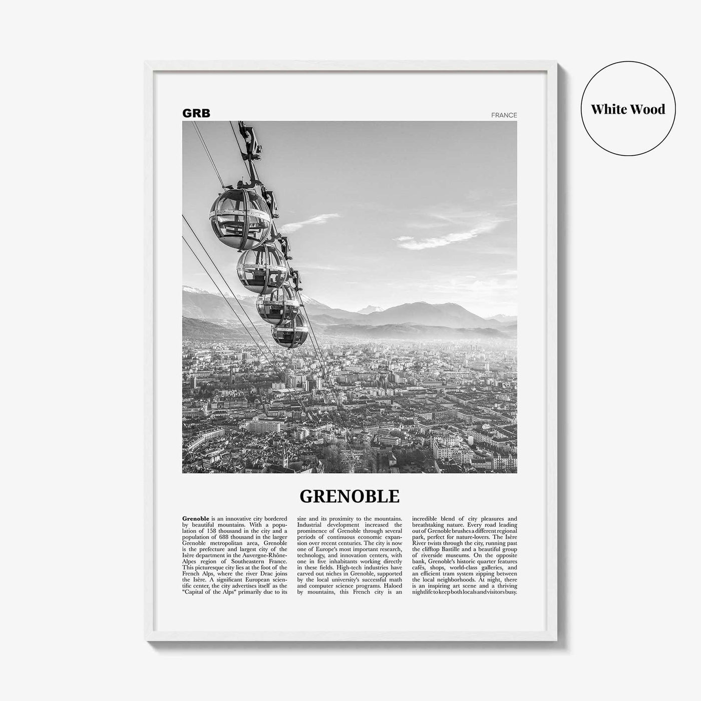 Grenoble Print Black and White, Grenoble Wall Art, Grenoble Poster, Grenoble Photo, Grenoble Decor, France, Grenoblo, Rhône-Alpes, Europe