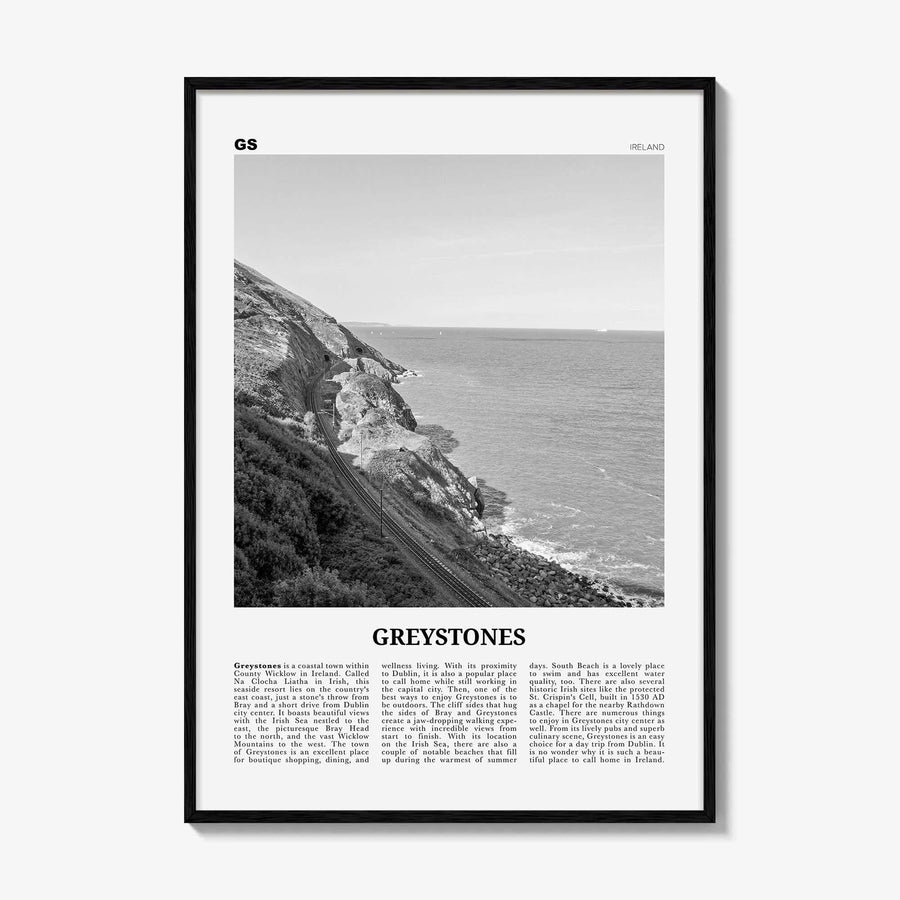 Greystones Print Black and White, Greystones Wall Art, Greystones Poster, Greystones Photo, Greystones Wall Décor, Greystones Map, Ireland