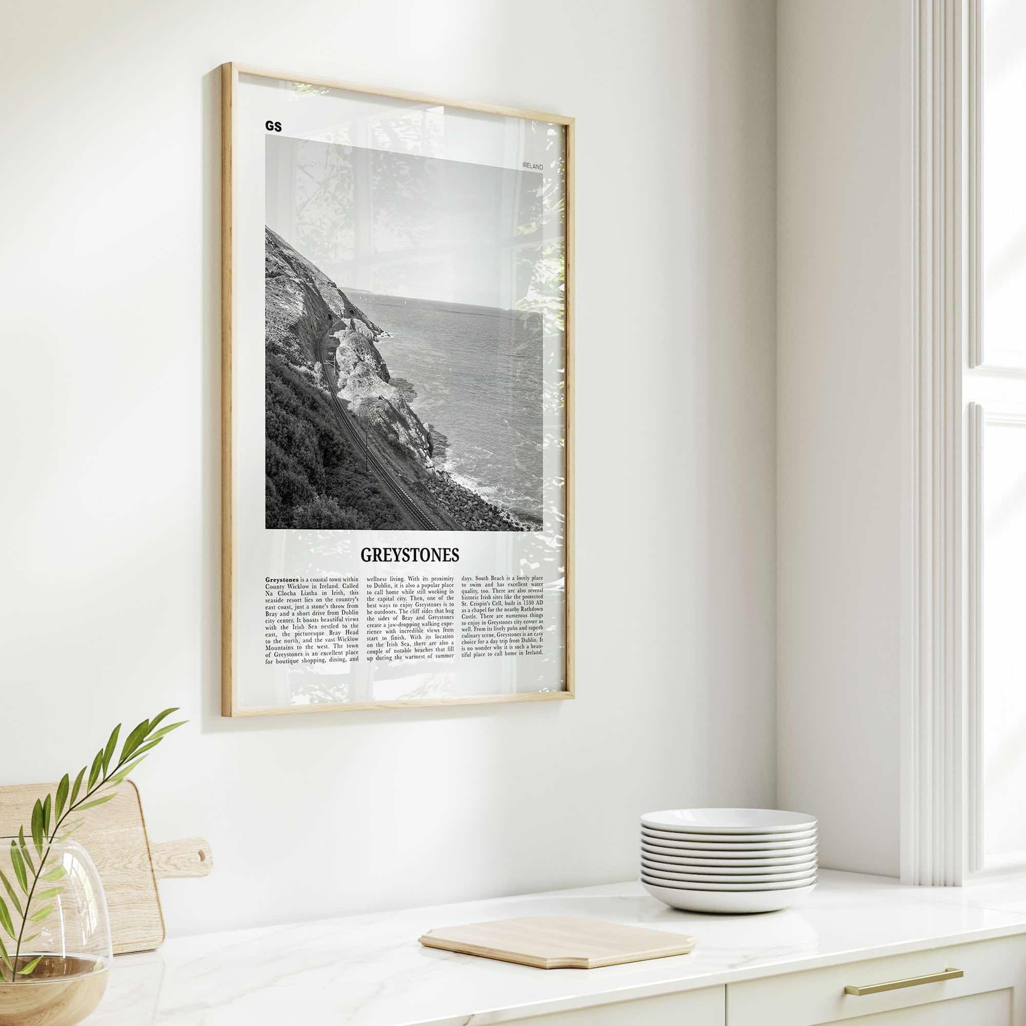 Greystones Print Black and White, Greystones Wall Art, Greystones Poster, Greystones Photo, Greystones Wall Décor, Greystones Map, Ireland