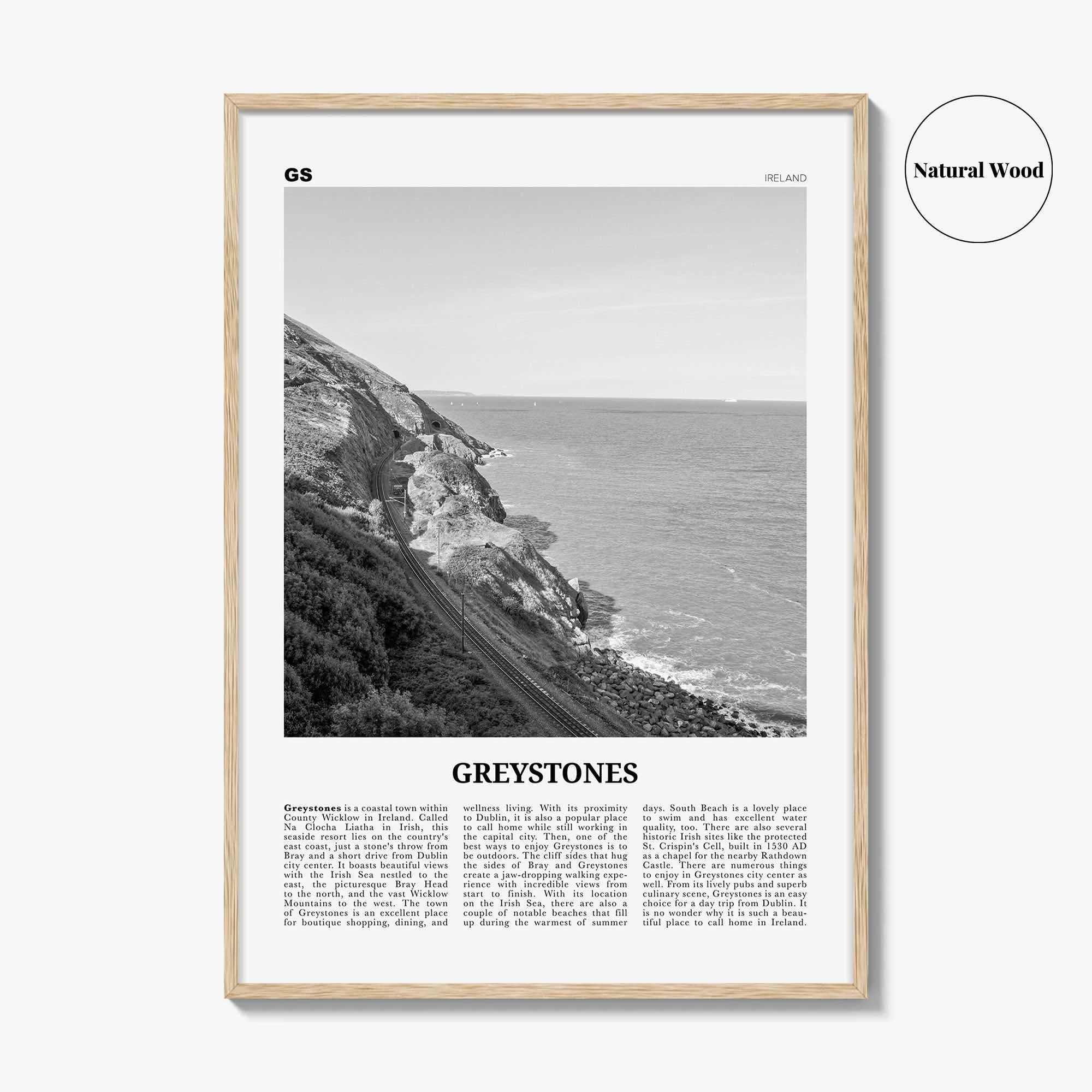 Greystones Print Black and White, Greystones Wall Art, Greystones Poster, Greystones Photo, Greystones Wall Décor, Greystones Map, Ireland