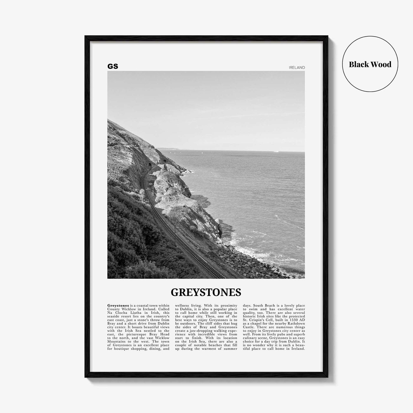 Greystones Print Black and White, Greystones Wall Art, Greystones Poster, Greystones Photo, Greystones Wall Décor, Greystones Map, Ireland