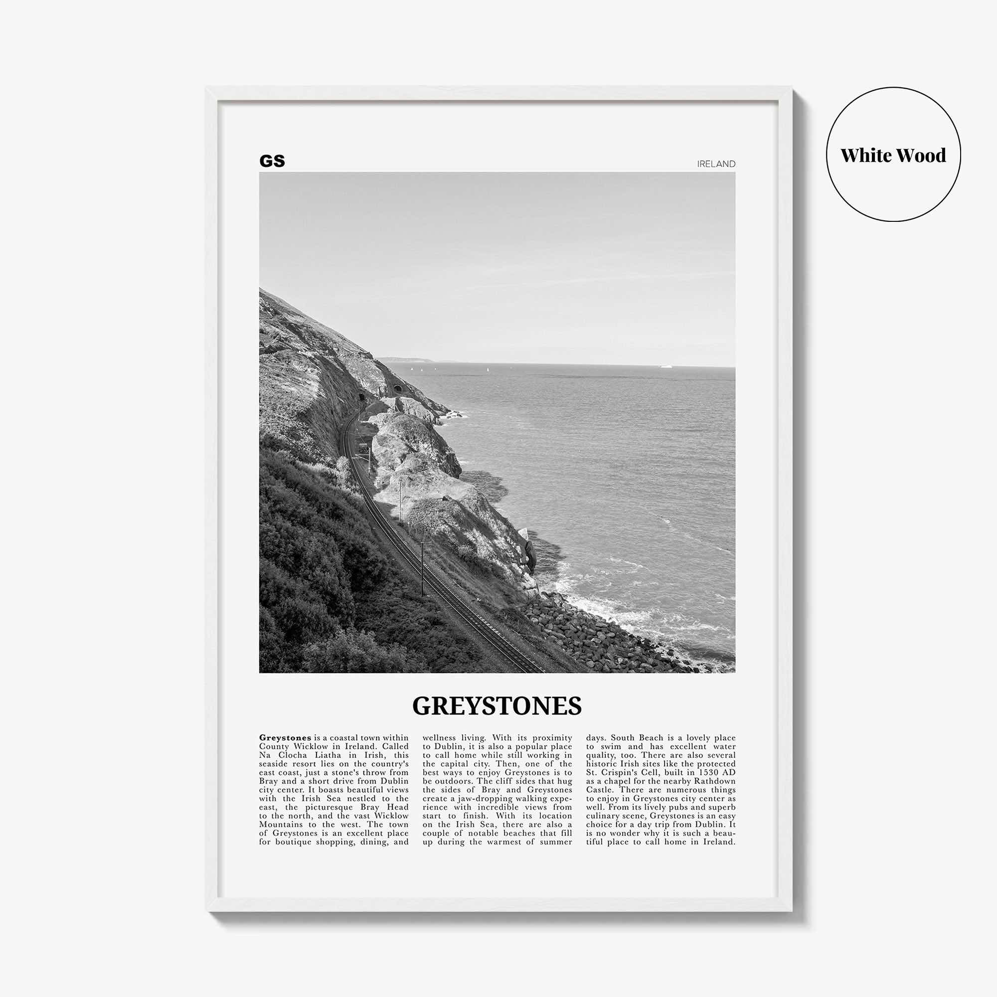 Greystones Print Black and White, Greystones Wall Art, Greystones Poster, Greystones Photo, Greystones Wall Décor, Greystones Map, Ireland