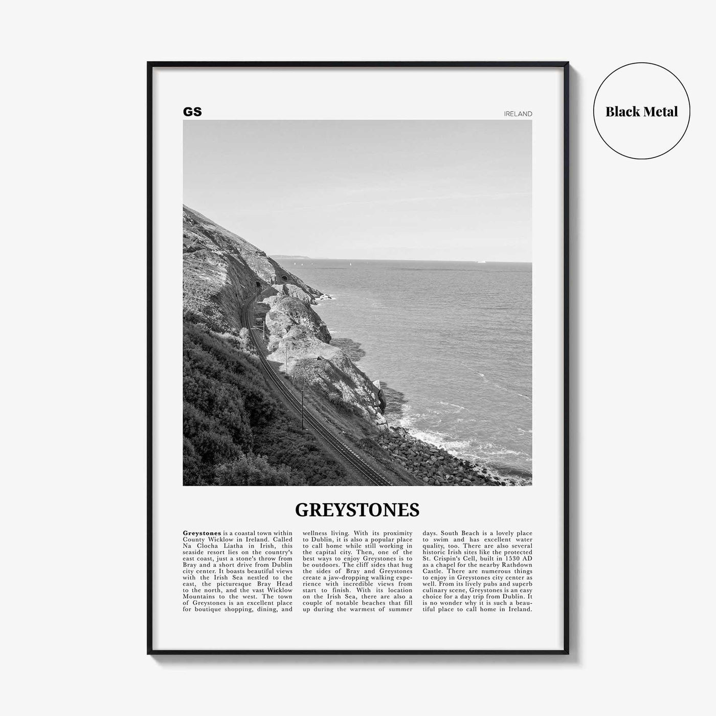 Greystones Print Black and White, Greystones Wall Art, Greystones Poster, Greystones Photo, Greystones Wall Décor, Greystones Map, Ireland