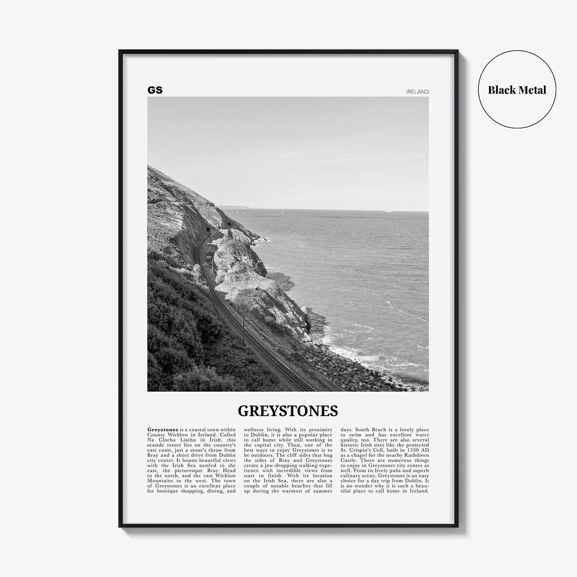 Greystones Print Black and White, Greystones Wall Art, Greystones Poster, Greystones Photo, Greystones Wall Décor, Greystones Map, Ireland