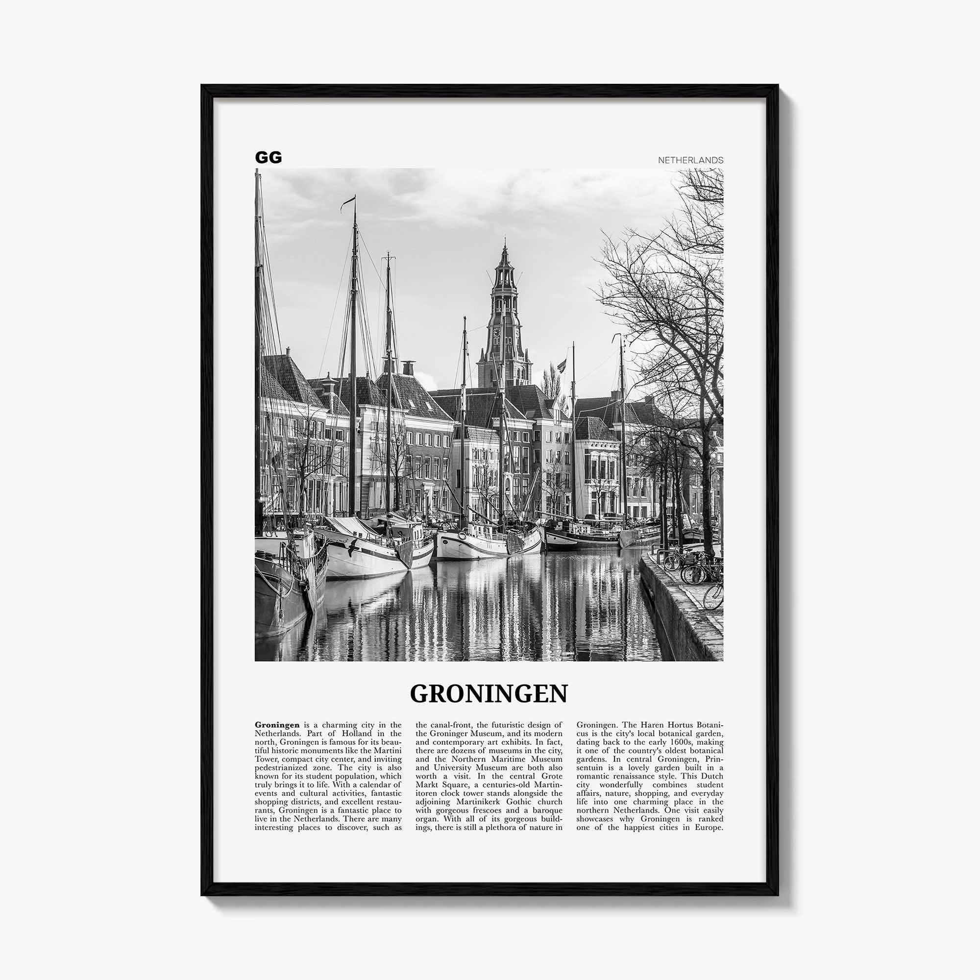 Groningen Print Black and White, Groningen Wall Art, Groningen Poster, Groningen Photo, Groningen Wall Décor, Groningen Map, Netherlands