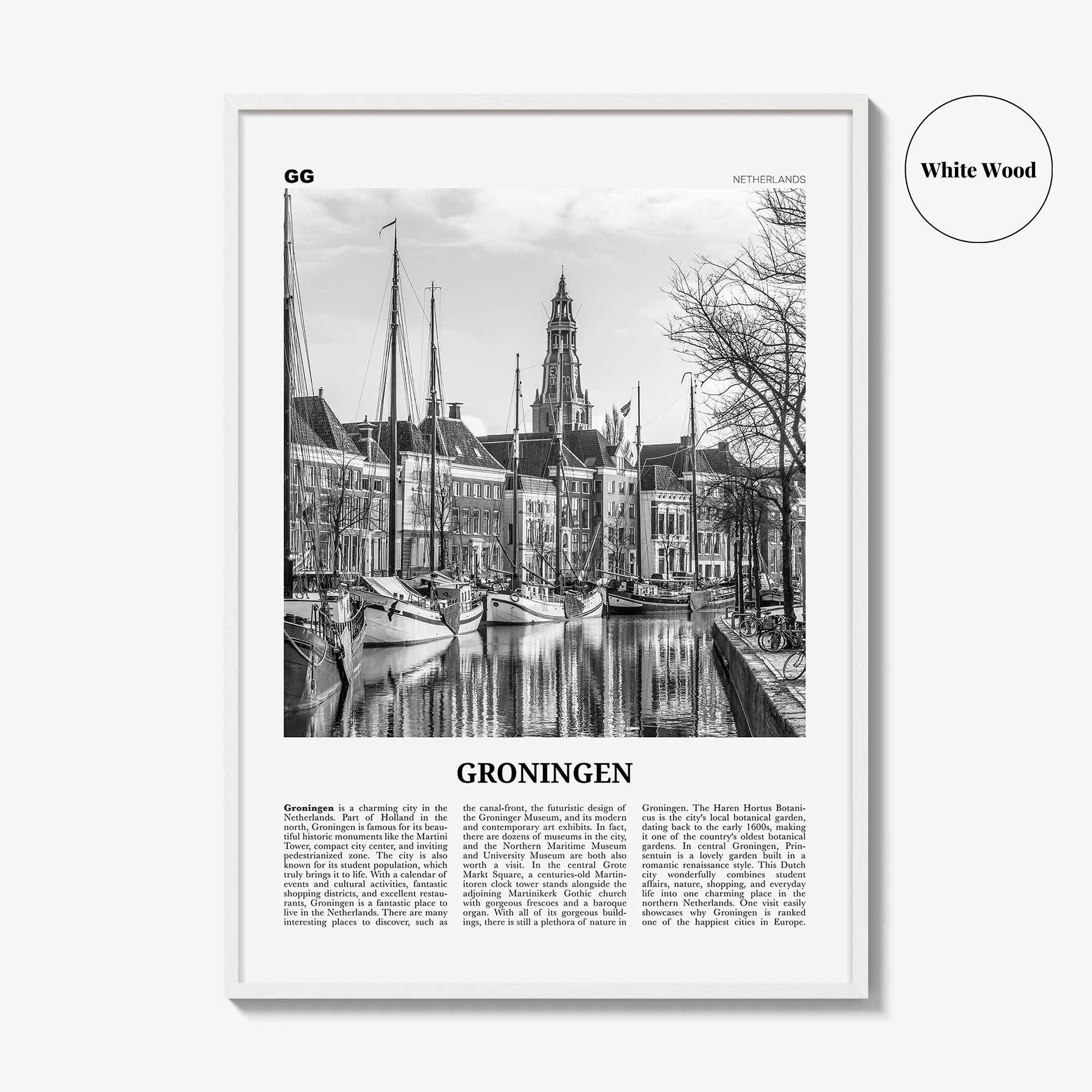 Groningen Print Black and White, Groningen Wall Art, Groningen Poster, Groningen Photo, Groningen Wall Décor, Groningen Map, Netherlands