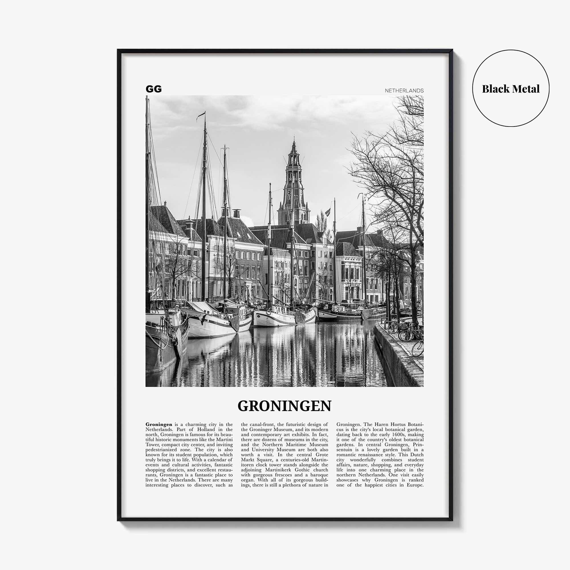 Groningen Print Black and White, Groningen Wall Art, Groningen Poster, Groningen Photo, Groningen Wall Décor, Groningen Map, Netherlands