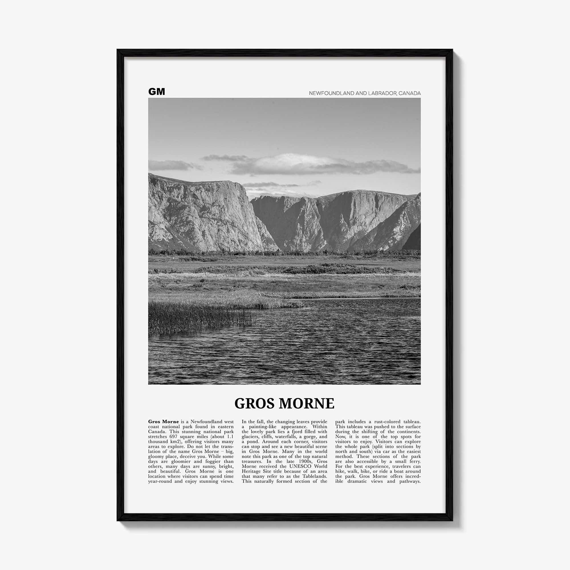 Gros Morne Print Black and White, Gros Morne Wall Art, Gros Morne Poster, Gros Morne Photo, Gros Morne Wall Décor, Gros Morne Map, Canada