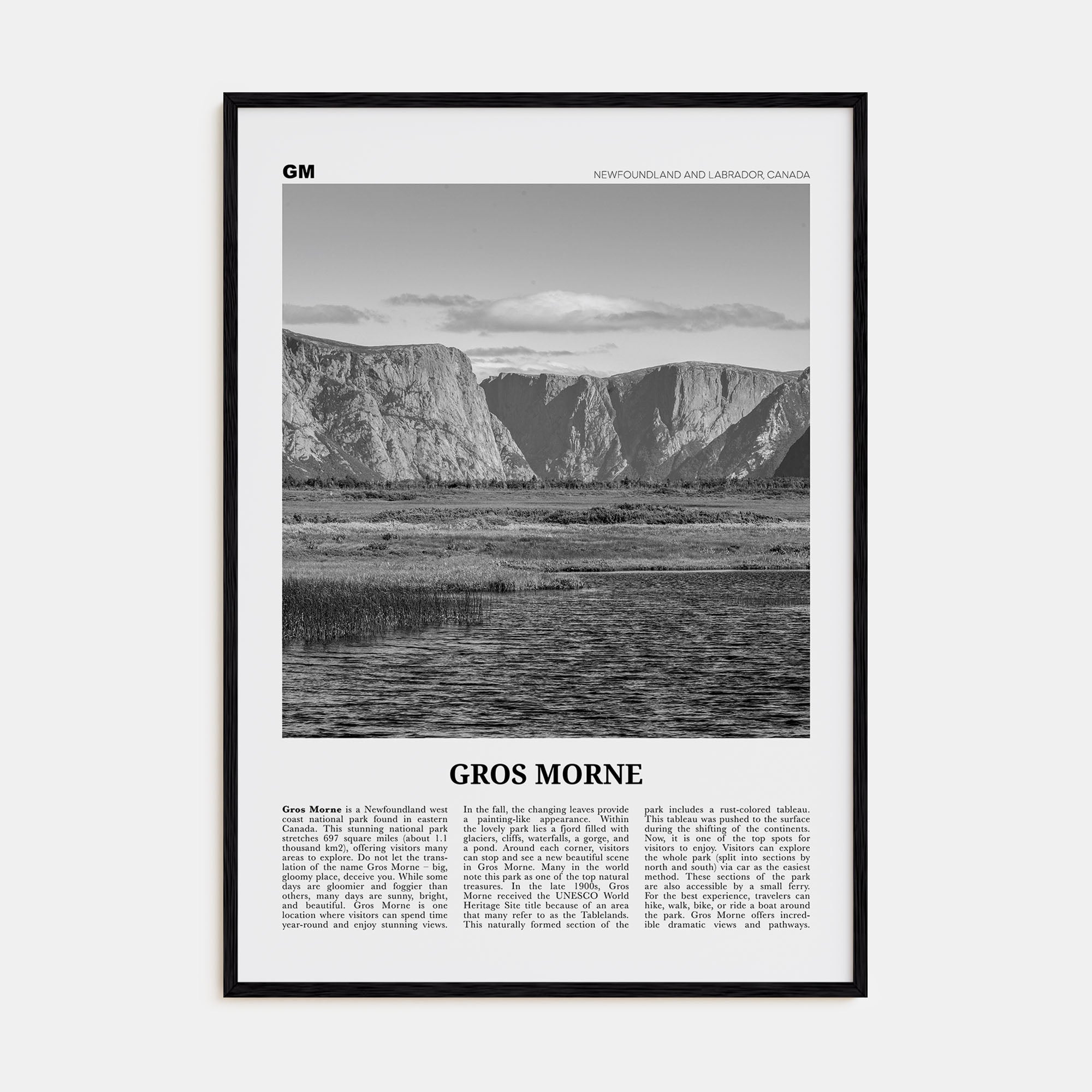 Gros Morne Travel B&W Poster