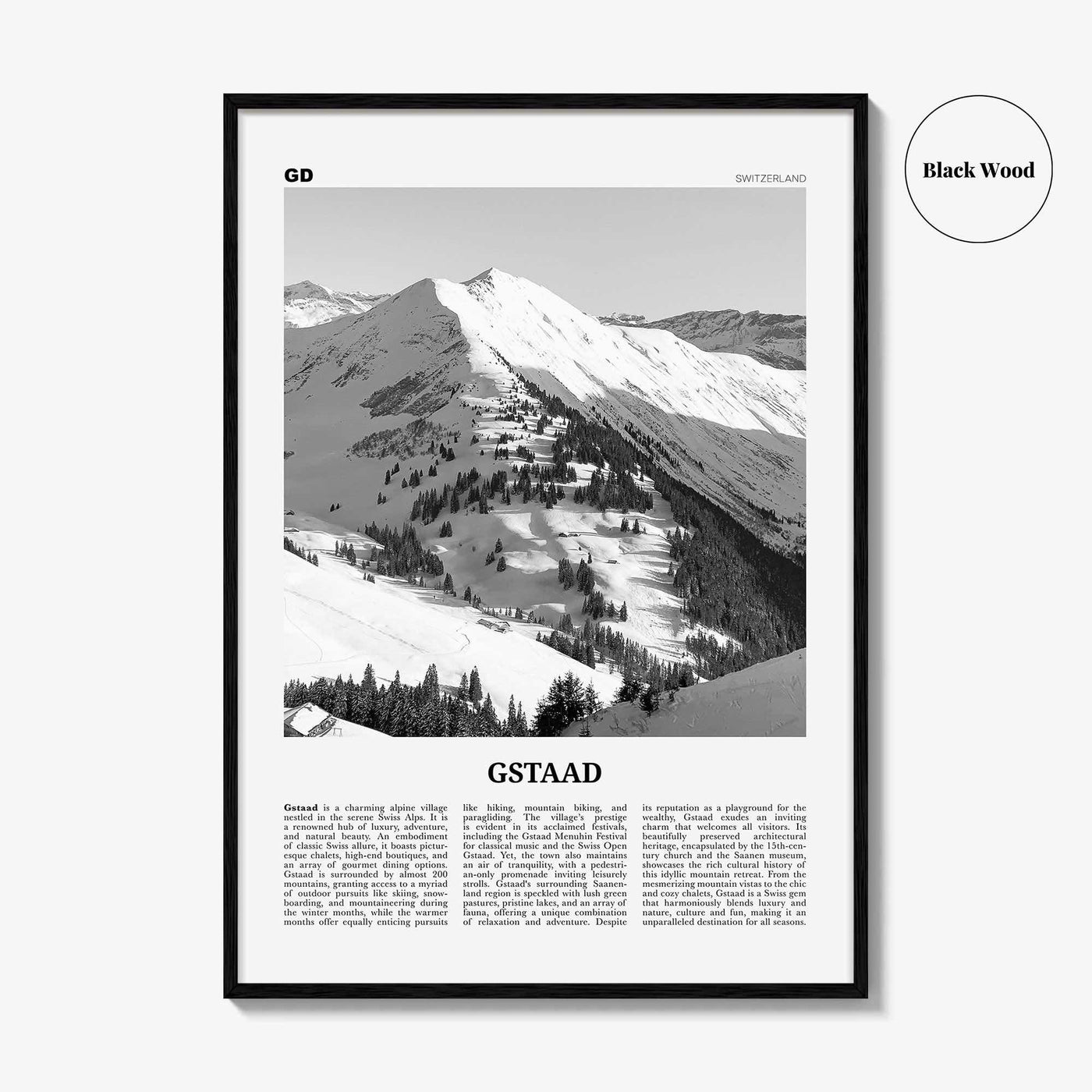 Gstaad Print Black and White, Gstaad Wall Art, Gstaad Poster, Gstaad Photo, Gstaad Wall Décor, Gstaad Map, Switzerland