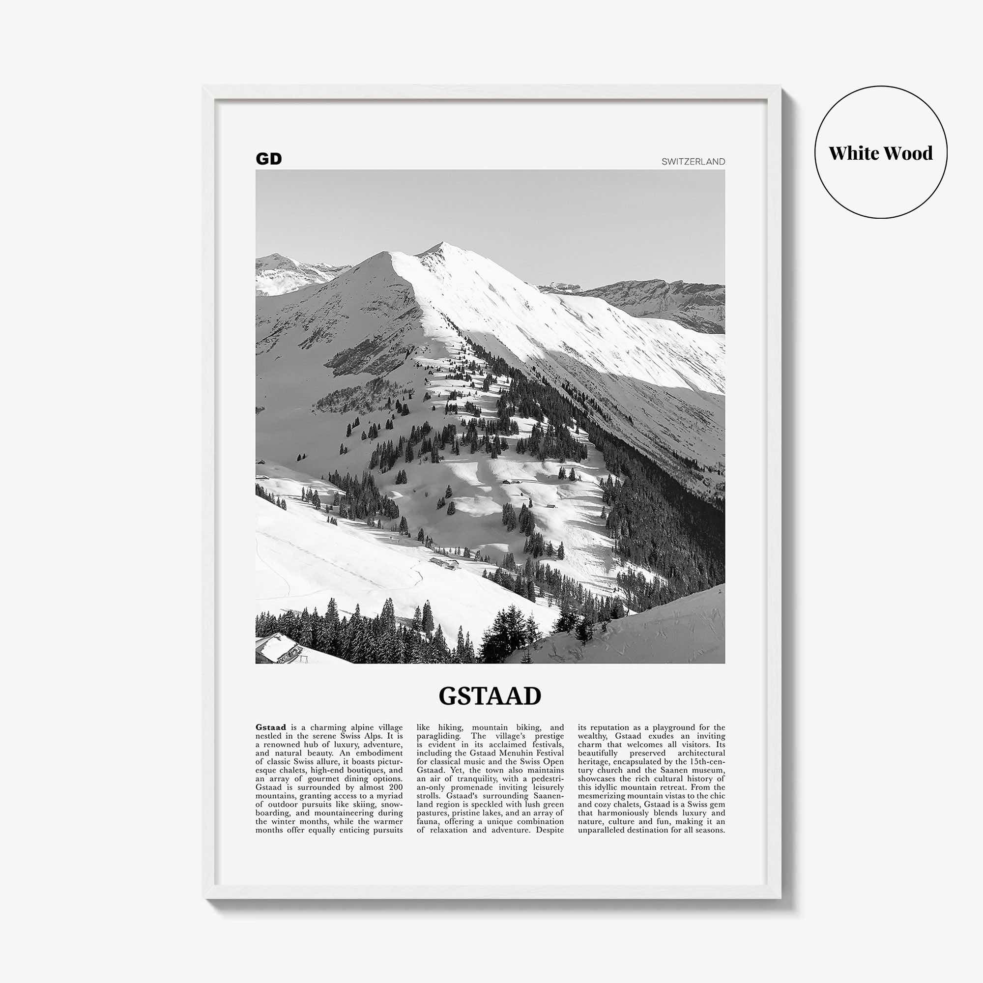 Gstaad Print Black and White, Gstaad Wall Art, Gstaad Poster, Gstaad Photo, Gstaad Wall Décor, Gstaad Map, Switzerland