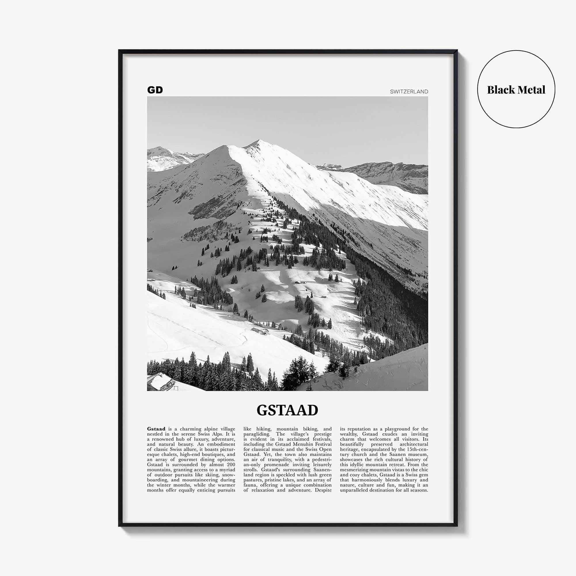 Gstaad Print Black and White, Gstaad Wall Art, Gstaad Poster, Gstaad Photo, Gstaad Wall Décor, Gstaad Map, Switzerland