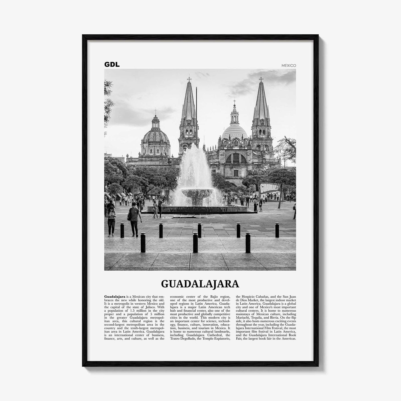 Guadalajara Print Black and White No 1, Guadalajara Wall Art, Guadalajara Poster, Guadalajara Photo, Mexico, México, Jalisco, America