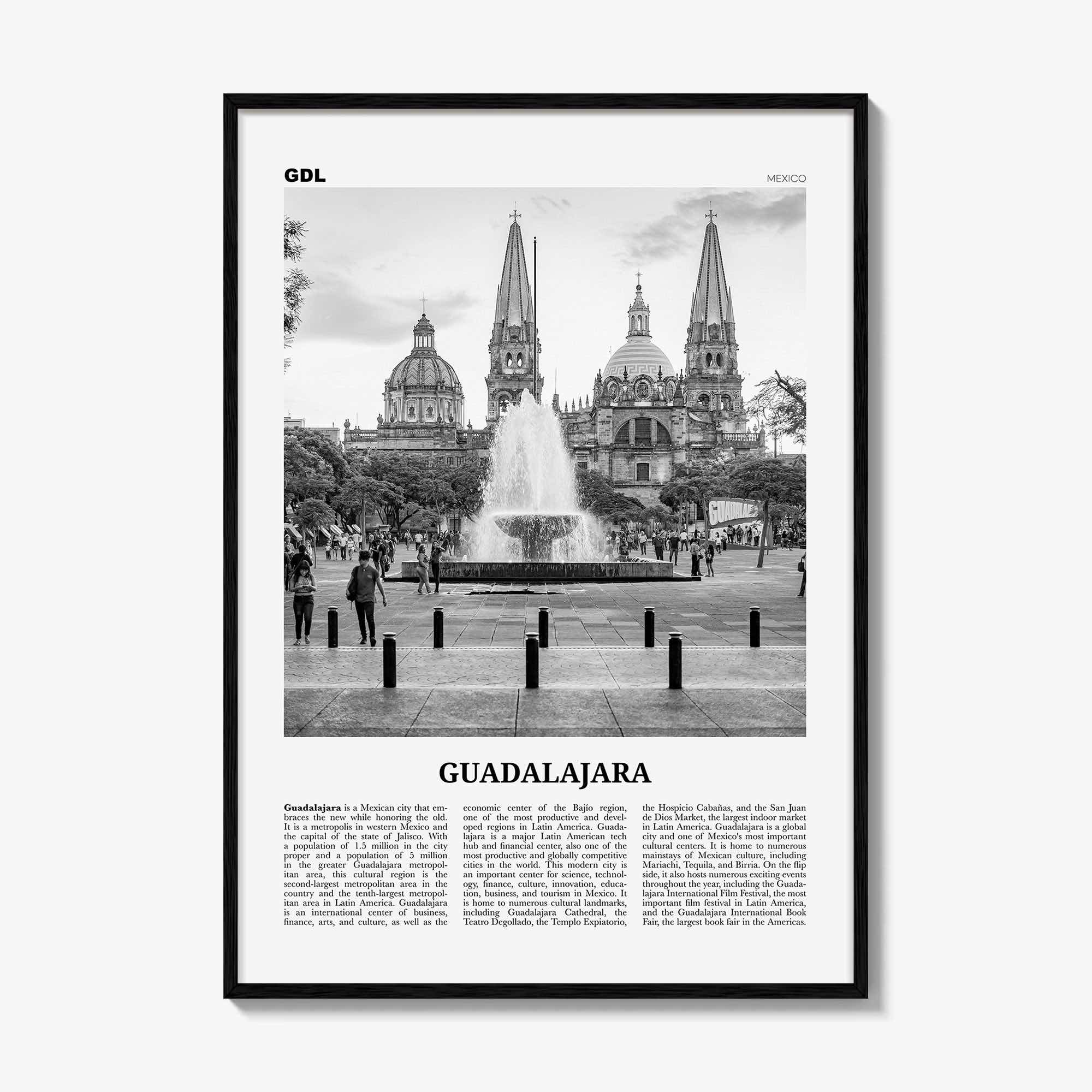 Guadalajara Print Black and White No 1, Guadalajara Wall Art, Guadalajara Poster, Guadalajara Photo, Mexico, México, Jalisco, America