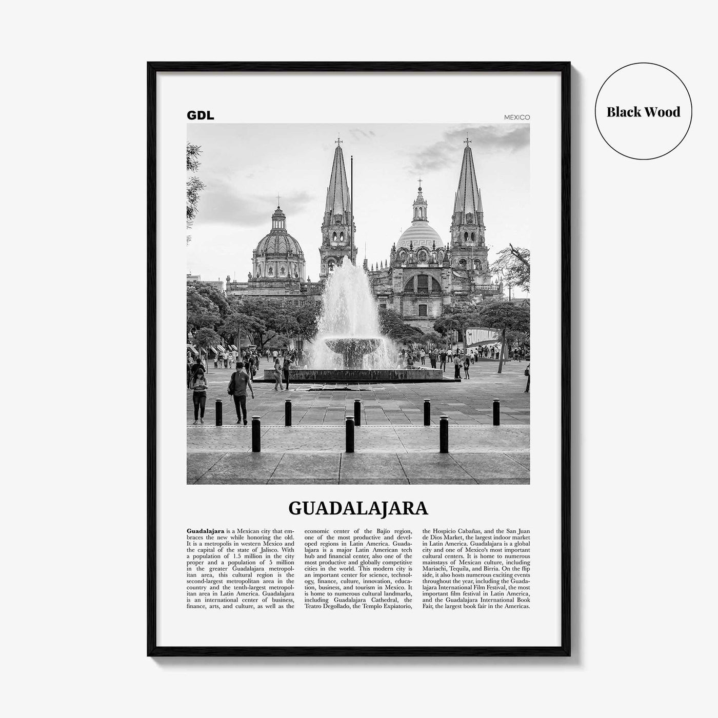 Guadalajara Print Black and White No 1, Guadalajara Wall Art, Guadalajara Poster, Guadalajara Photo, Mexico, México, Jalisco, America