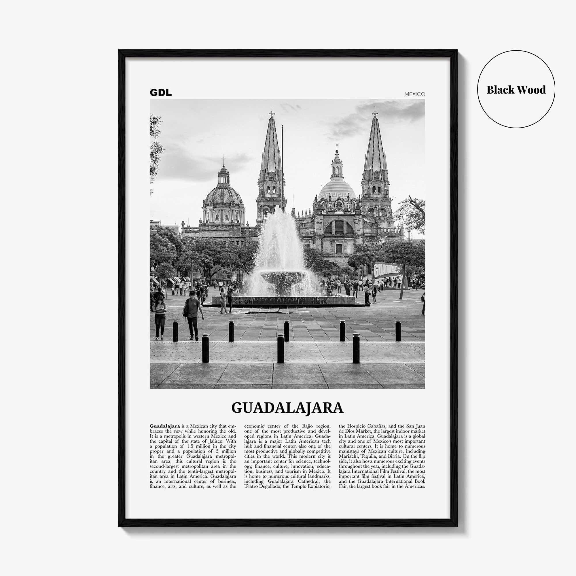 Guadalajara Print Black and White No 1, Guadalajara Wall Art, Guadalajara Poster, Guadalajara Photo, Mexico, México, Jalisco, America