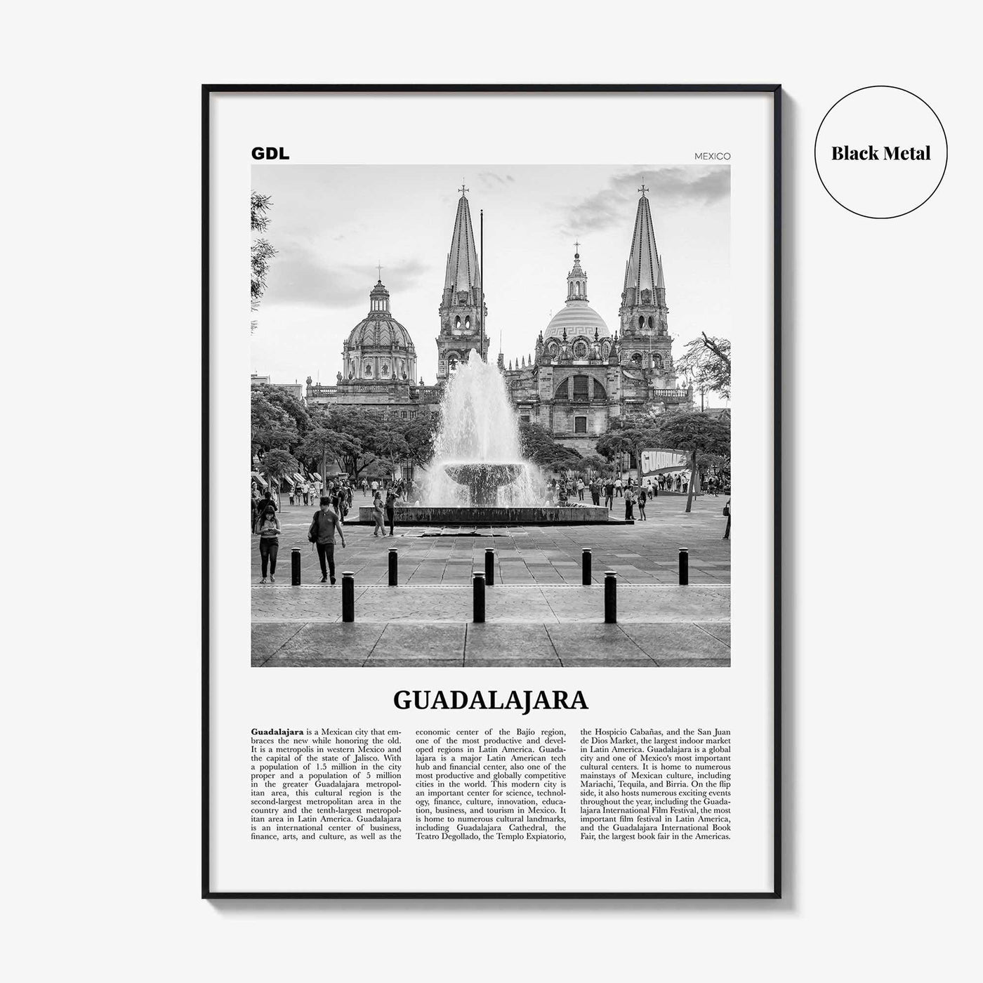 Guadalajara Print Black and White No 1, Guadalajara Wall Art, Guadalajara Poster, Guadalajara Photo, Mexico, México, Jalisco, America