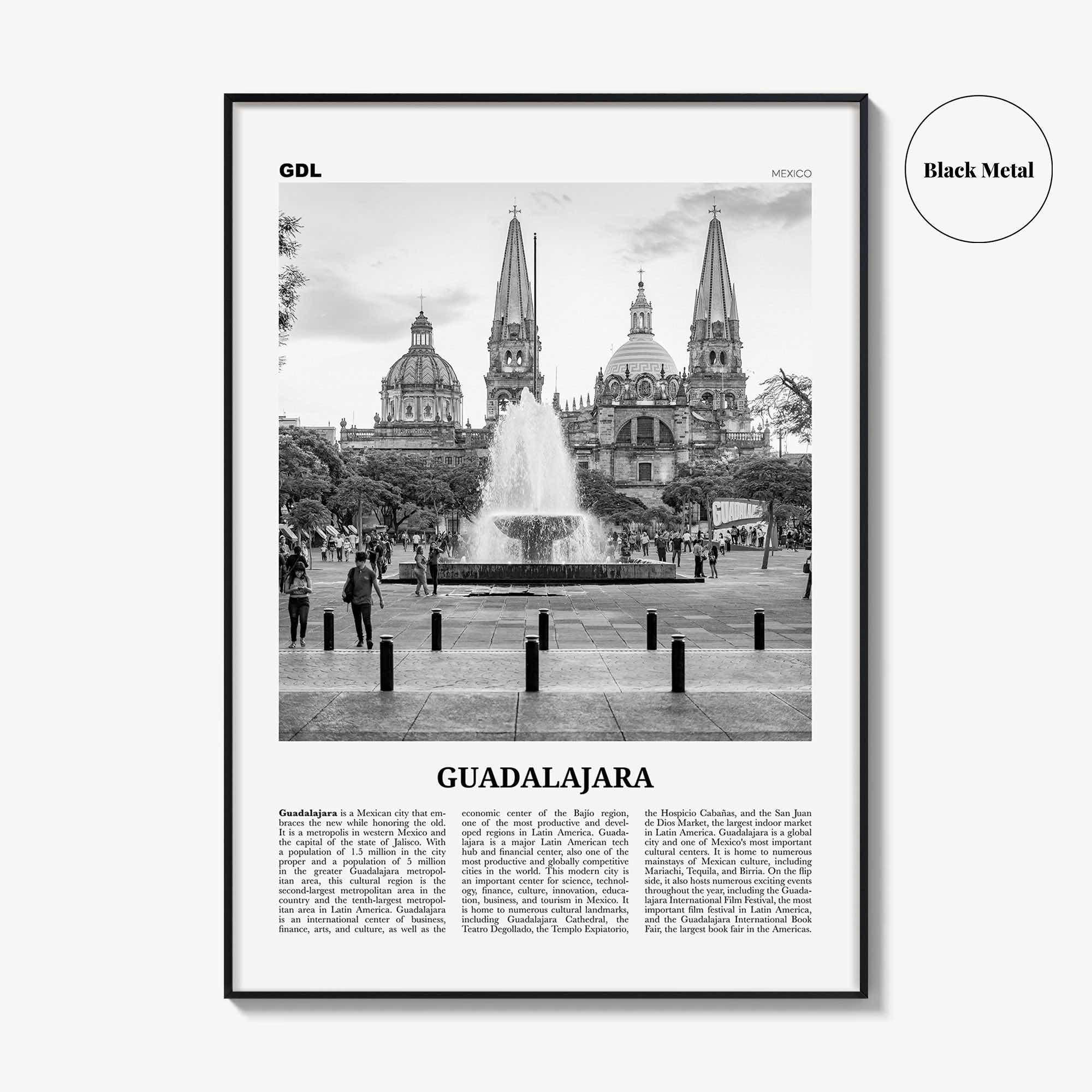 Guadalajara Print Black and White No 1, Guadalajara Wall Art, Guadalajara Poster, Guadalajara Photo, Mexico, México, Jalisco, America