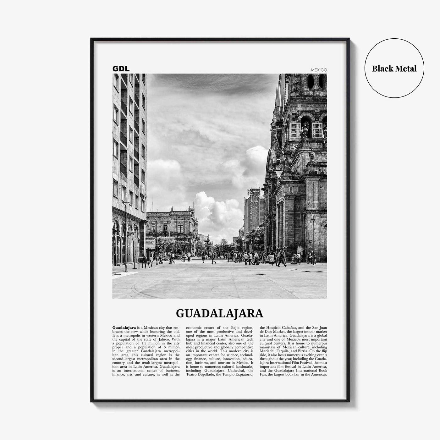 Guadalajara Print Black and White No 2, Guadalajara Wall Art, Guadalajara Poster, Guadalajara Photo, Mexico, México, Jalisco, North America