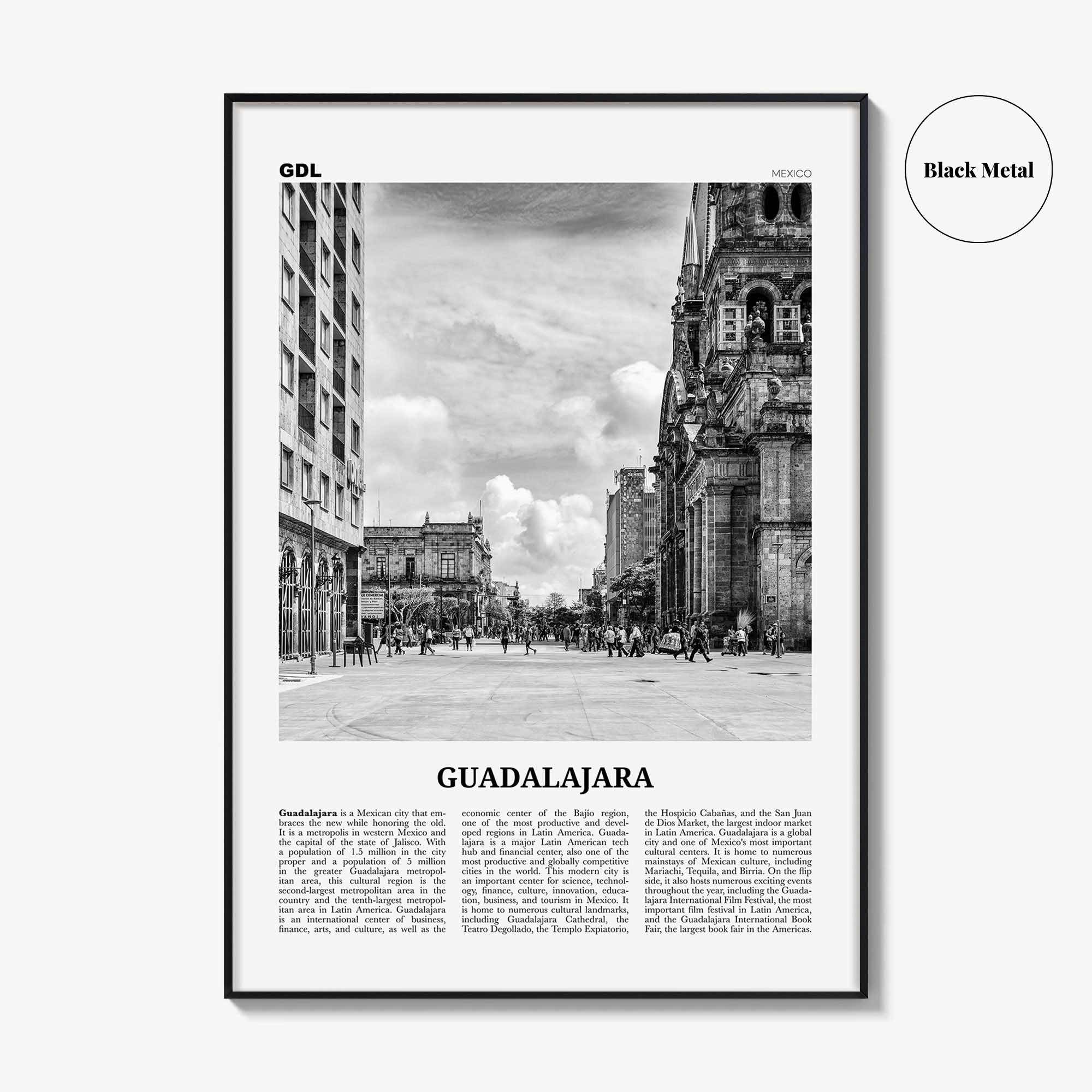 Guadalajara Print Black and White No 2, Guadalajara Wall Art, Guadalajara Poster, Guadalajara Photo, Mexico, México, Jalisco, North America