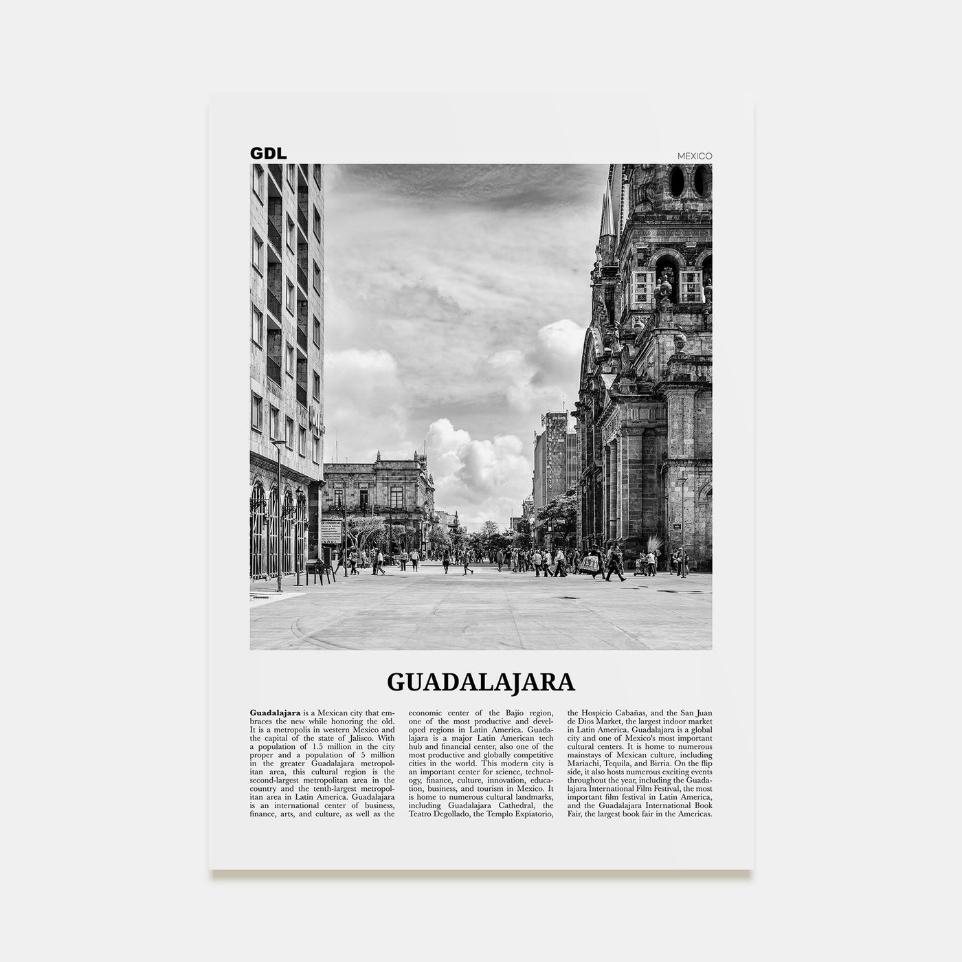 Guadalajara Travel B&W No 2 Poster
