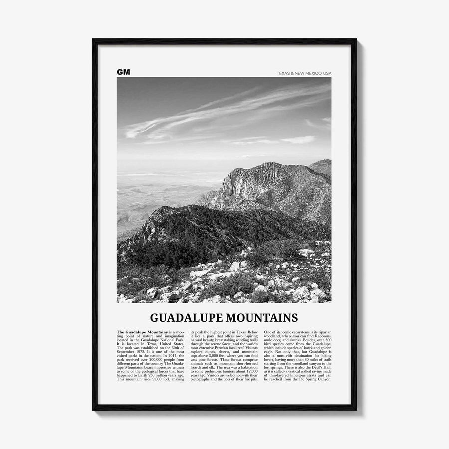 Guadalupe Mountains Print Black and White, Guadalupe Mountains Wall Art, Guadalupe Mountains National Park Poster, Texas, USA