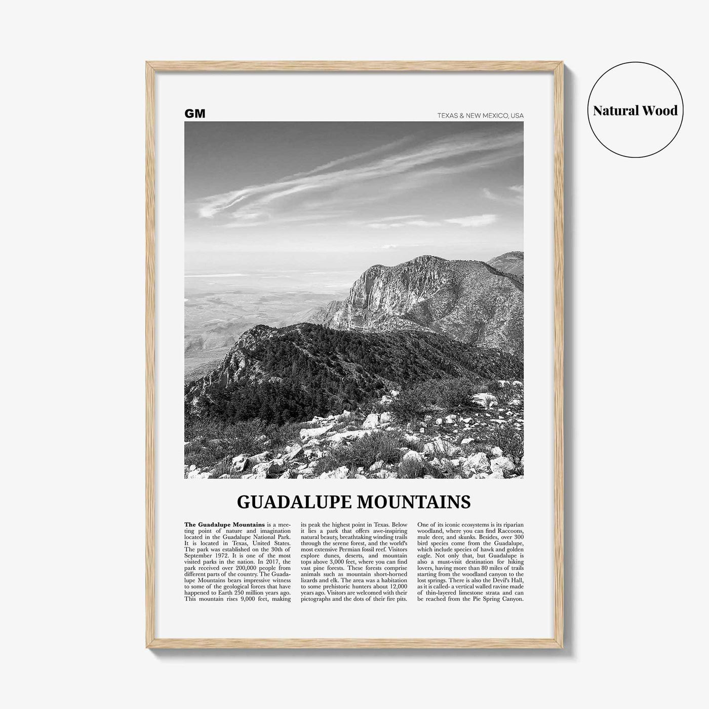 Guadalupe Mountains Print Black and White, Guadalupe Mountains Wall Art, Guadalupe Mountains National Park Poster, Texas, USA