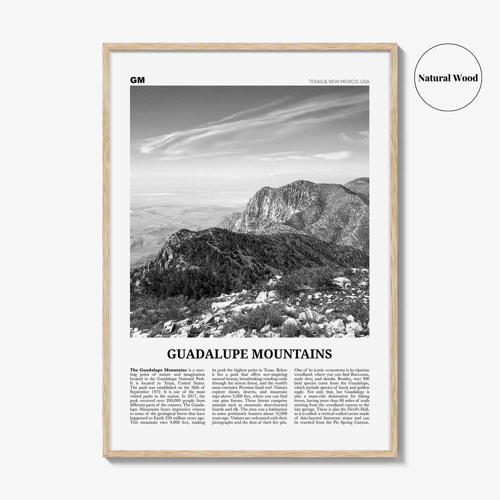 Guadalupe Mountains Print Black and White, Guadalupe Mountains Wall Art, Guadalupe Mountains National Park Poster, Texas, USA