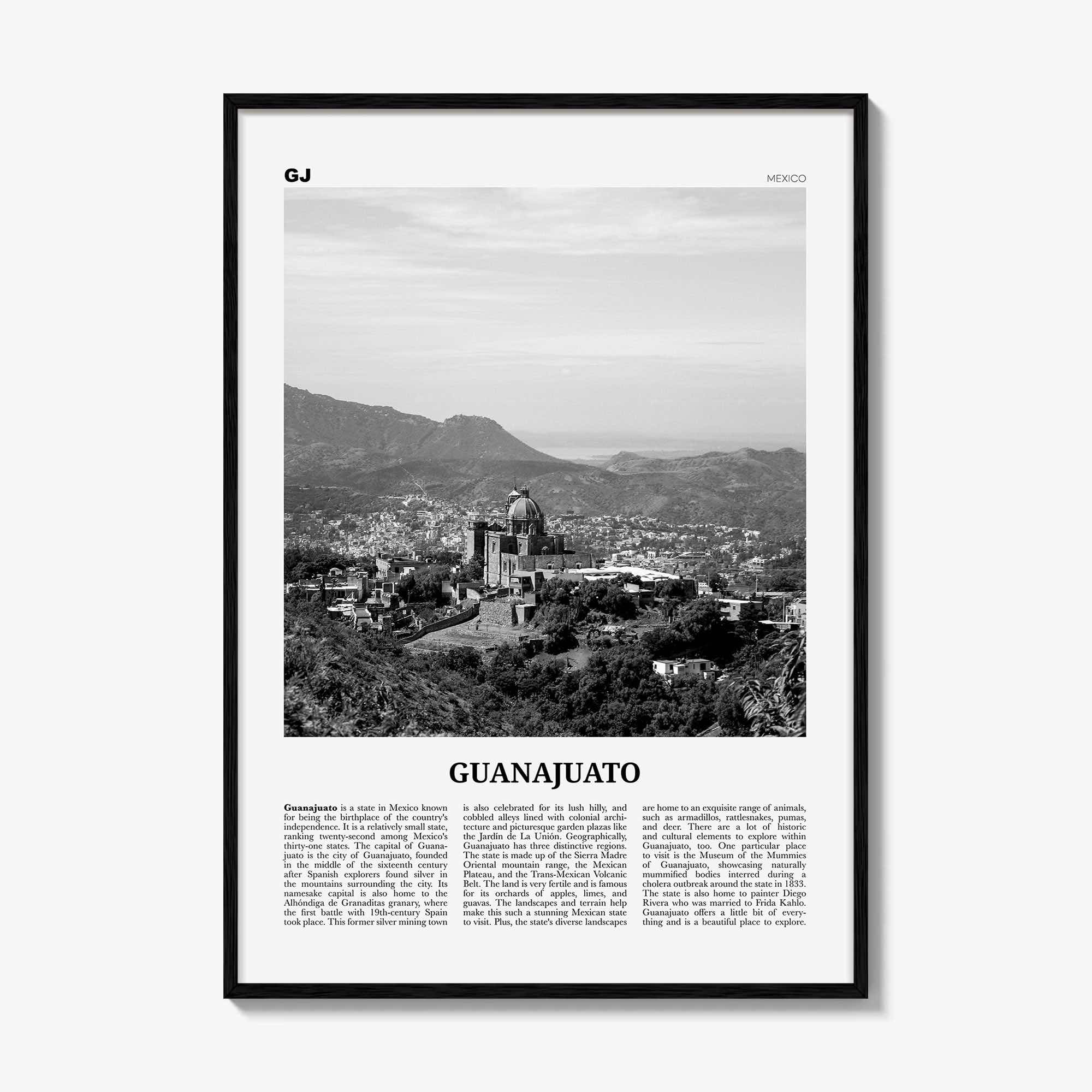 Guanajuato State Print Black and White, Guanajuato Wall Art, Guanajuato Poster, Guanajuato Photo, Guanajuato Wall Décor, Guanajuato Map