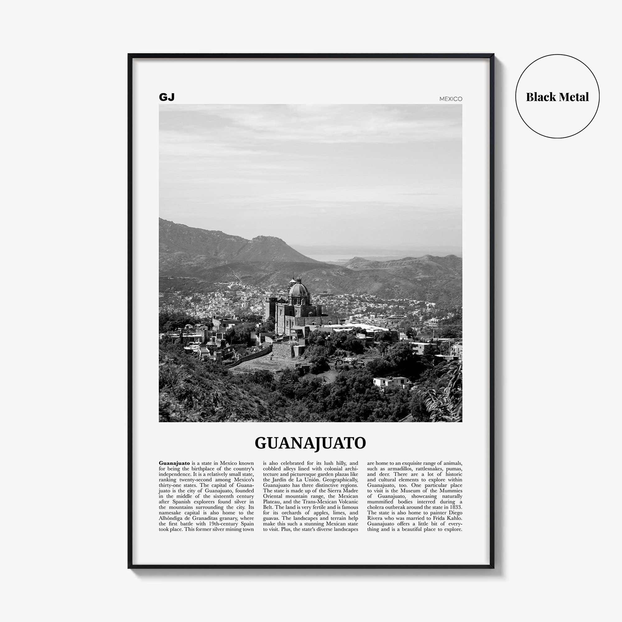Guanajuato State Print Black and White, Guanajuato Wall Art, Guanajuato Poster, Guanajuato Photo, Guanajuato Wall Décor, Guanajuato Map