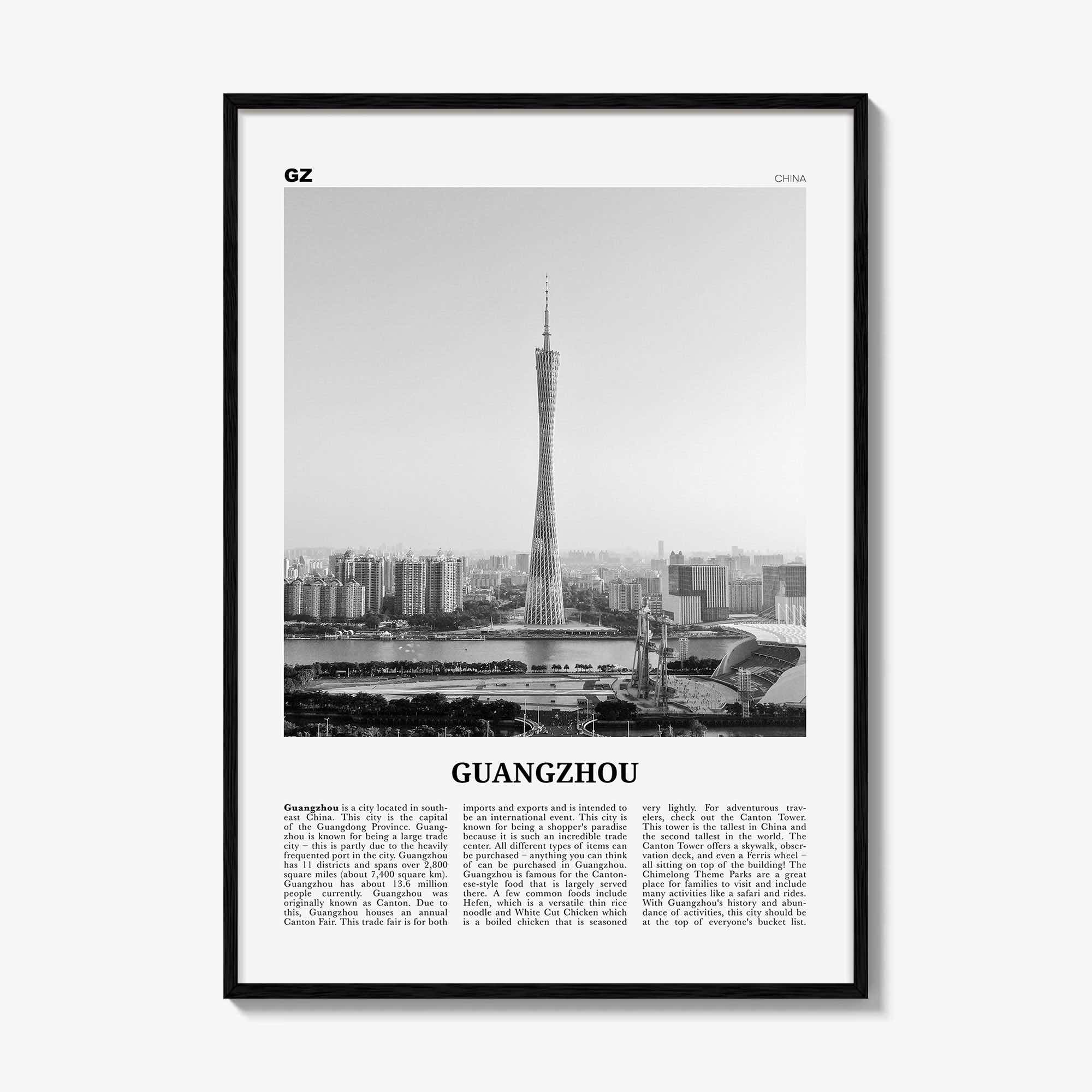 Guangzhou Print Black and White, Guangzhou Wall Art, Guangzhou Poster, Guangzhou Photo, Guangzhou Décor, China, Guangdong, 广州市, Kwangchow