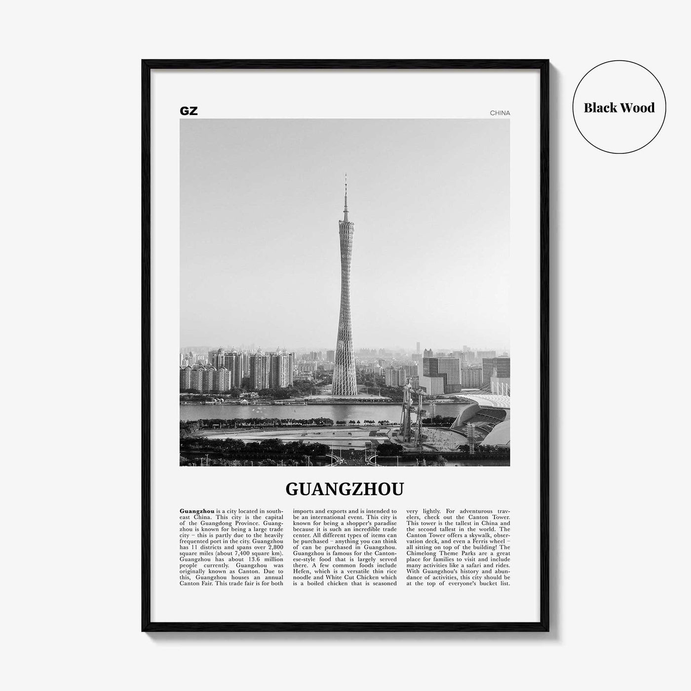 Guangzhou Print Black and White, Guangzhou Wall Art, Guangzhou Poster, Guangzhou Photo, Guangzhou Décor, China, Guangdong, 广州市, Kwangchow