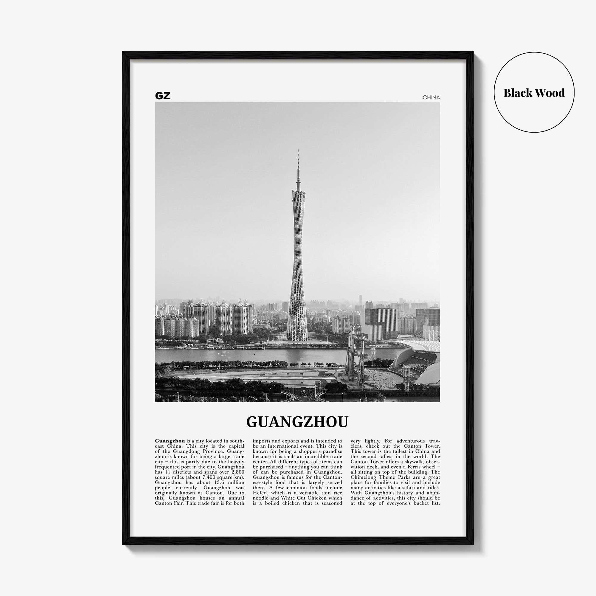 Guangzhou Print Black and White, Guangzhou Wall Art, Guangzhou Poster, Guangzhou Photo, Guangzhou Décor, China, Guangdong, 广州市, Kwangchow