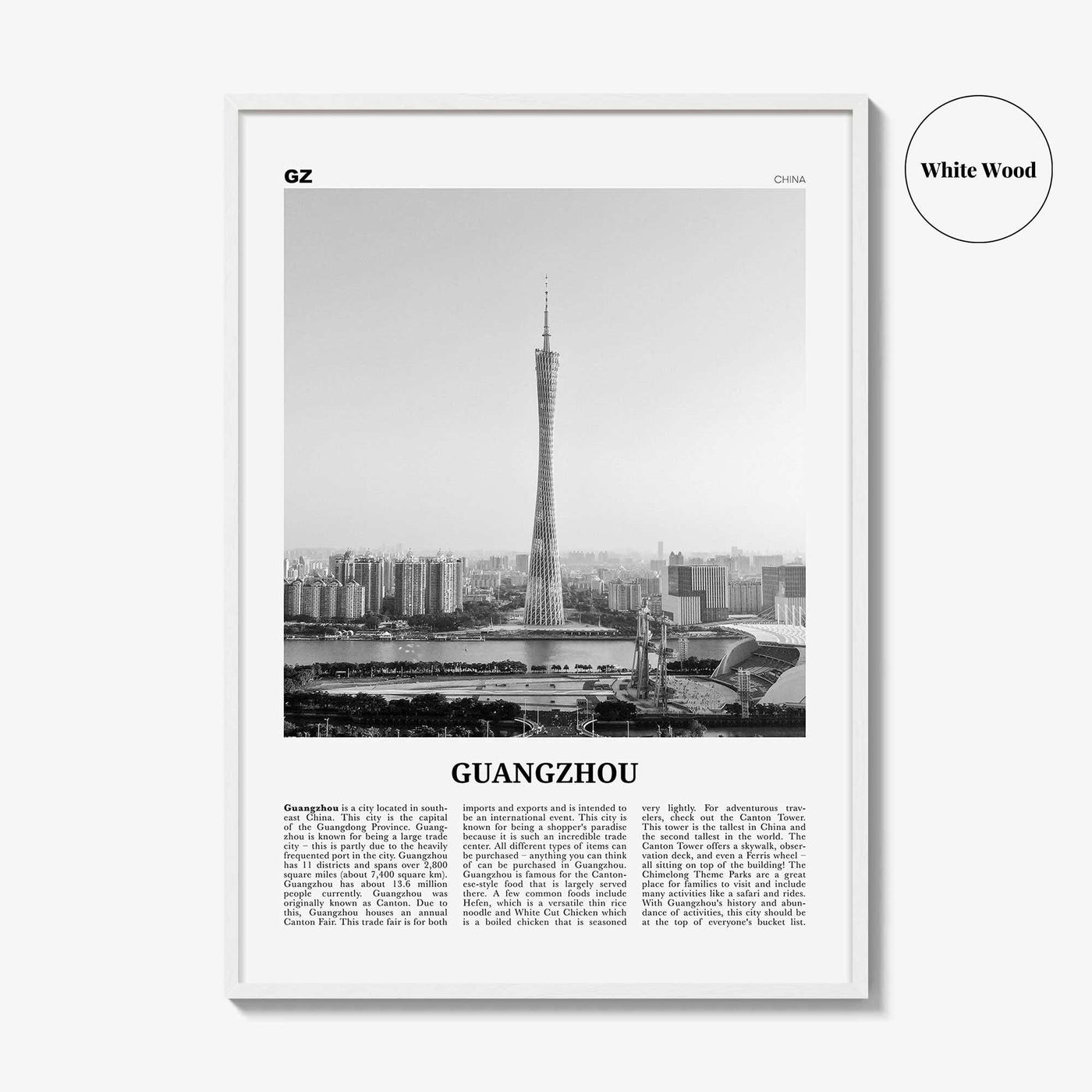 Guangzhou Print Black and White, Guangzhou Wall Art, Guangzhou Poster, Guangzhou Photo, Guangzhou Décor, China, Guangdong, 广州市, Kwangchow