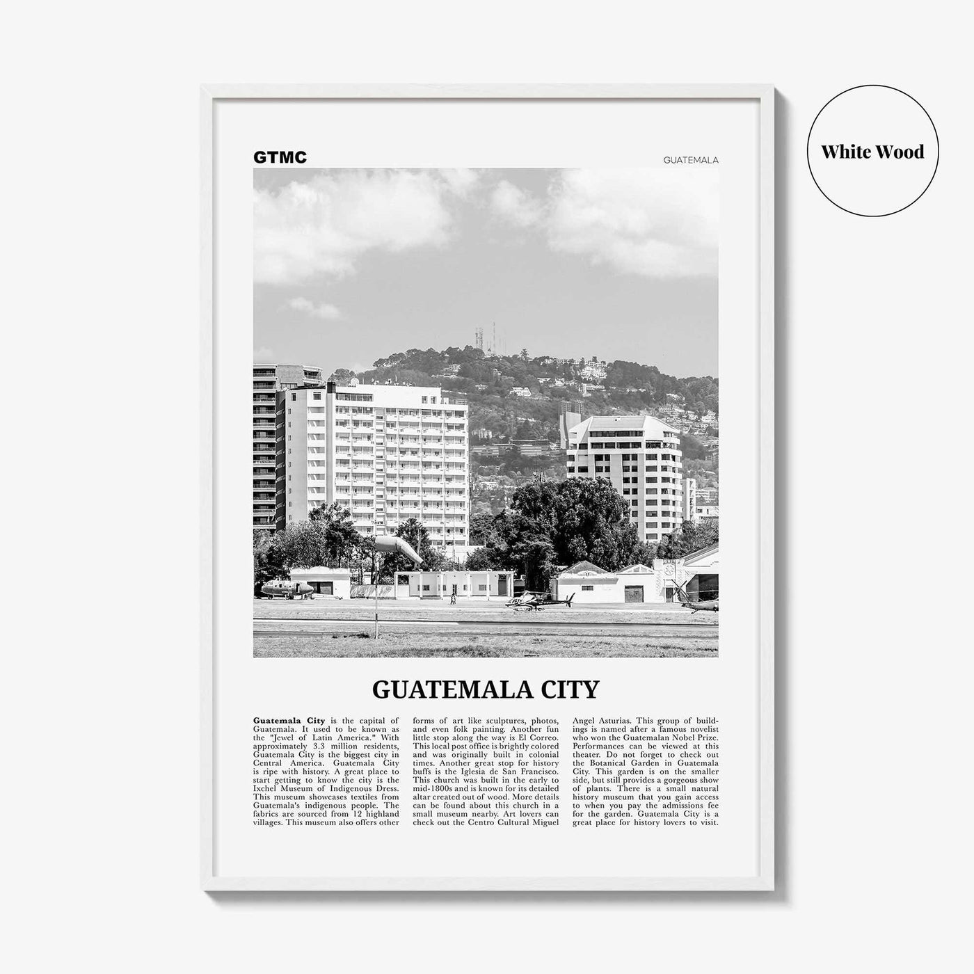 Guatemala City Print Black and White, Guatemala City Wall Art, Guatemala City Poster, Guatemala City Photo, Guatemala City Wall Décor