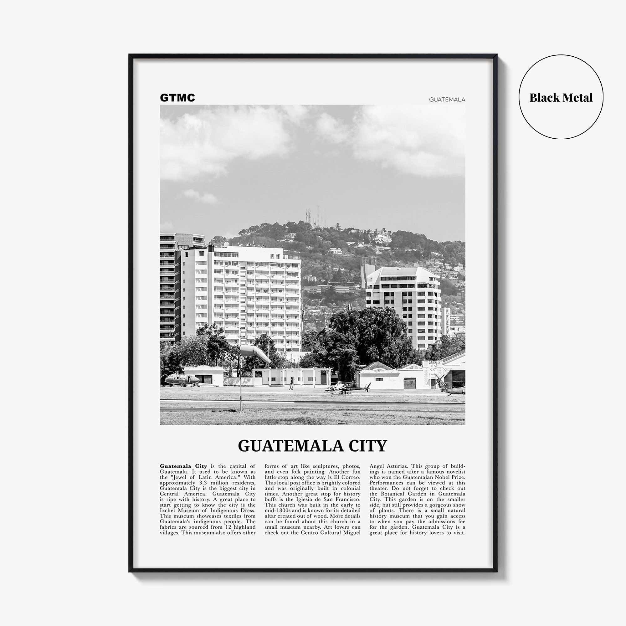 Guatemala City Print Black and White, Guatemala City Wall Art, Guatemala City Poster, Guatemala City Photo, Guatemala City Wall Décor
