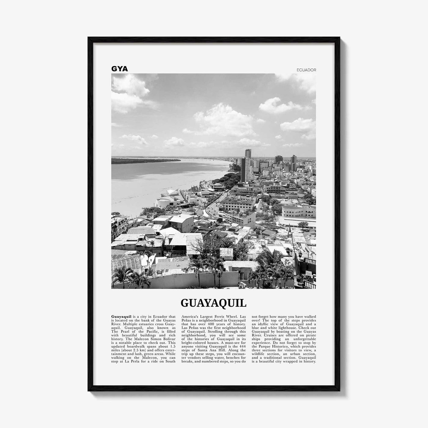 Guayaquil Print Black and White, Guayaquil Wall Art, Guayaquil Poster, Guayaquil Photo, Santiago de Guayaquil Wall Decor, Ecuador, Guayas