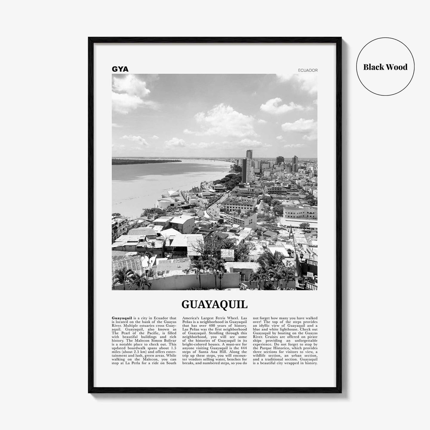 Guayaquil Print Black and White, Guayaquil Wall Art, Guayaquil Poster, Guayaquil Photo, Santiago de Guayaquil Wall Decor, Ecuador, Guayas