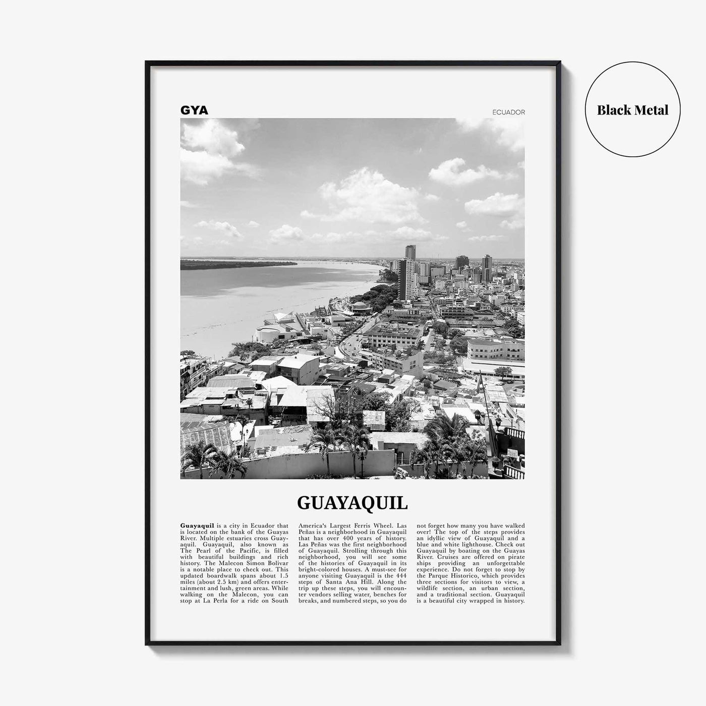 Guayaquil Print Black and White, Guayaquil Wall Art, Guayaquil Poster, Guayaquil Photo, Santiago de Guayaquil Wall Decor, Ecuador, Guayas