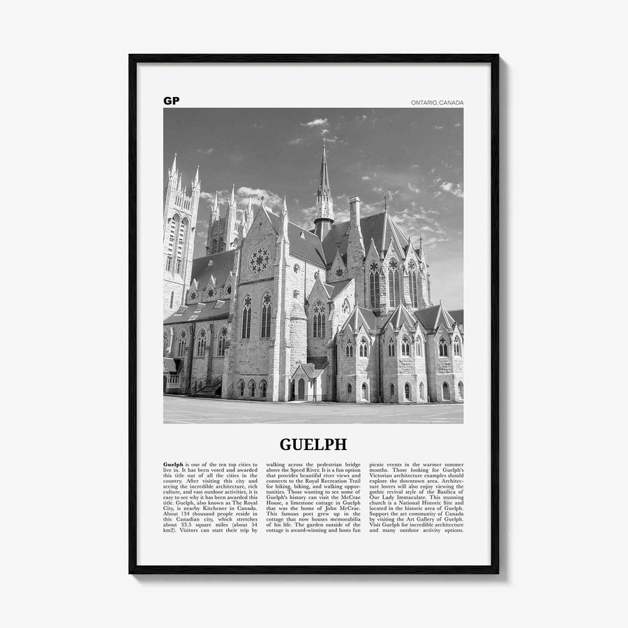 Guelph Print Black and White, Guelph Wall Art, Guelph Poster, Guelph Photo, Guelph Wall Décor, Guelph Map, Ontario, Canada