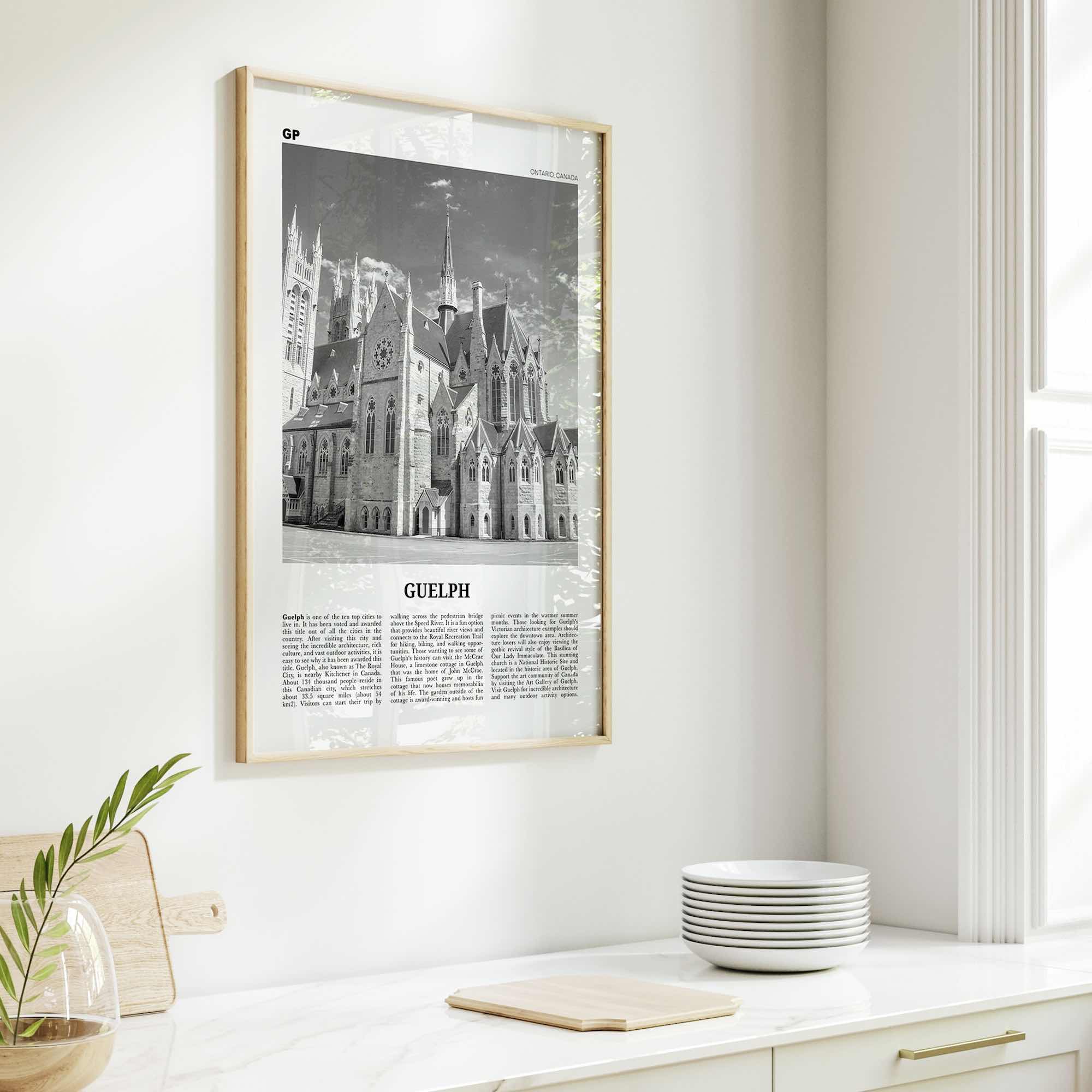 Guelph Print Black and White, Guelph Wall Art, Guelph Poster, Guelph Photo, Guelph Wall Décor, Guelph Map, Ontario, Canada