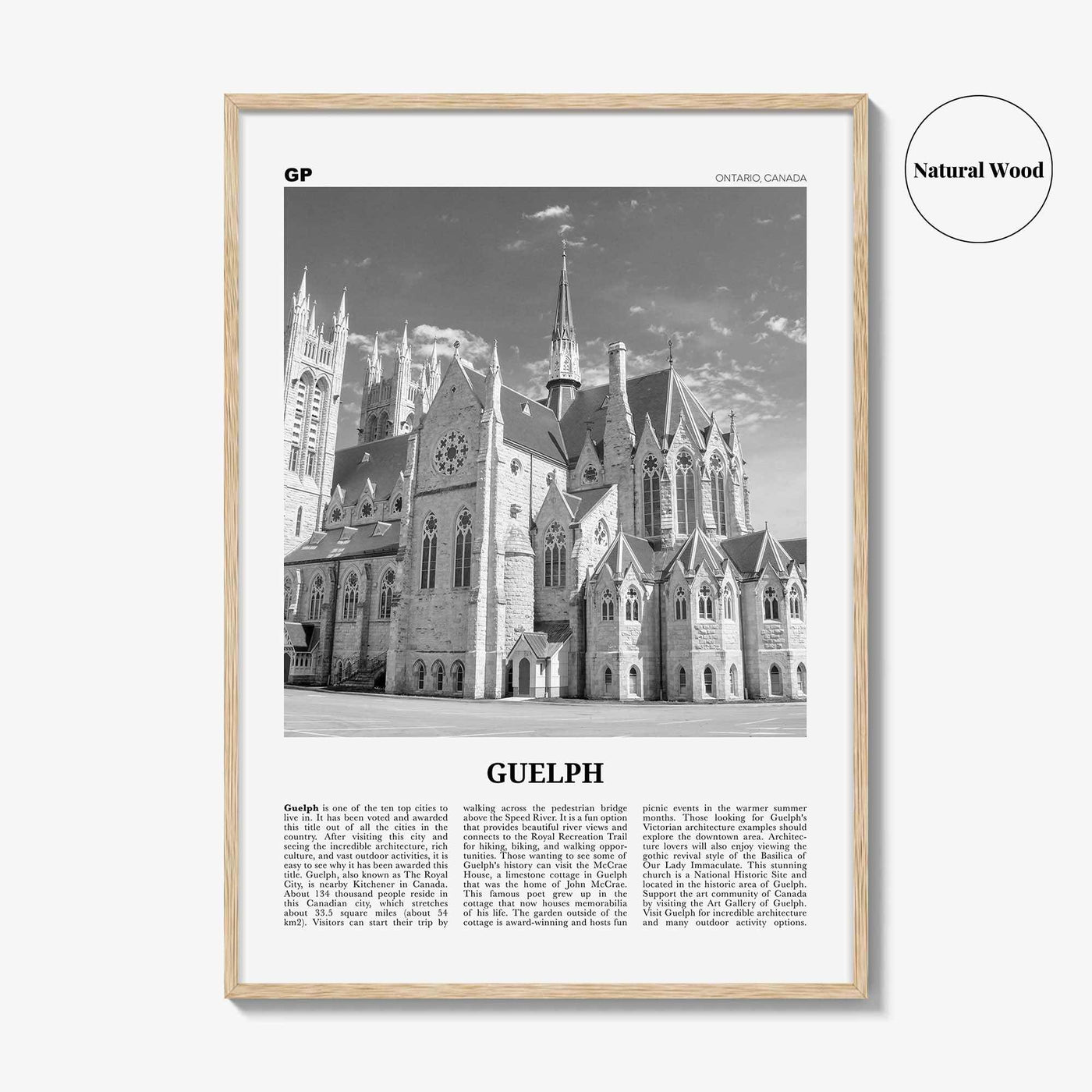 Guelph Print Black and White, Guelph Wall Art, Guelph Poster, Guelph Photo, Guelph Wall Décor, Guelph Map, Ontario, Canada